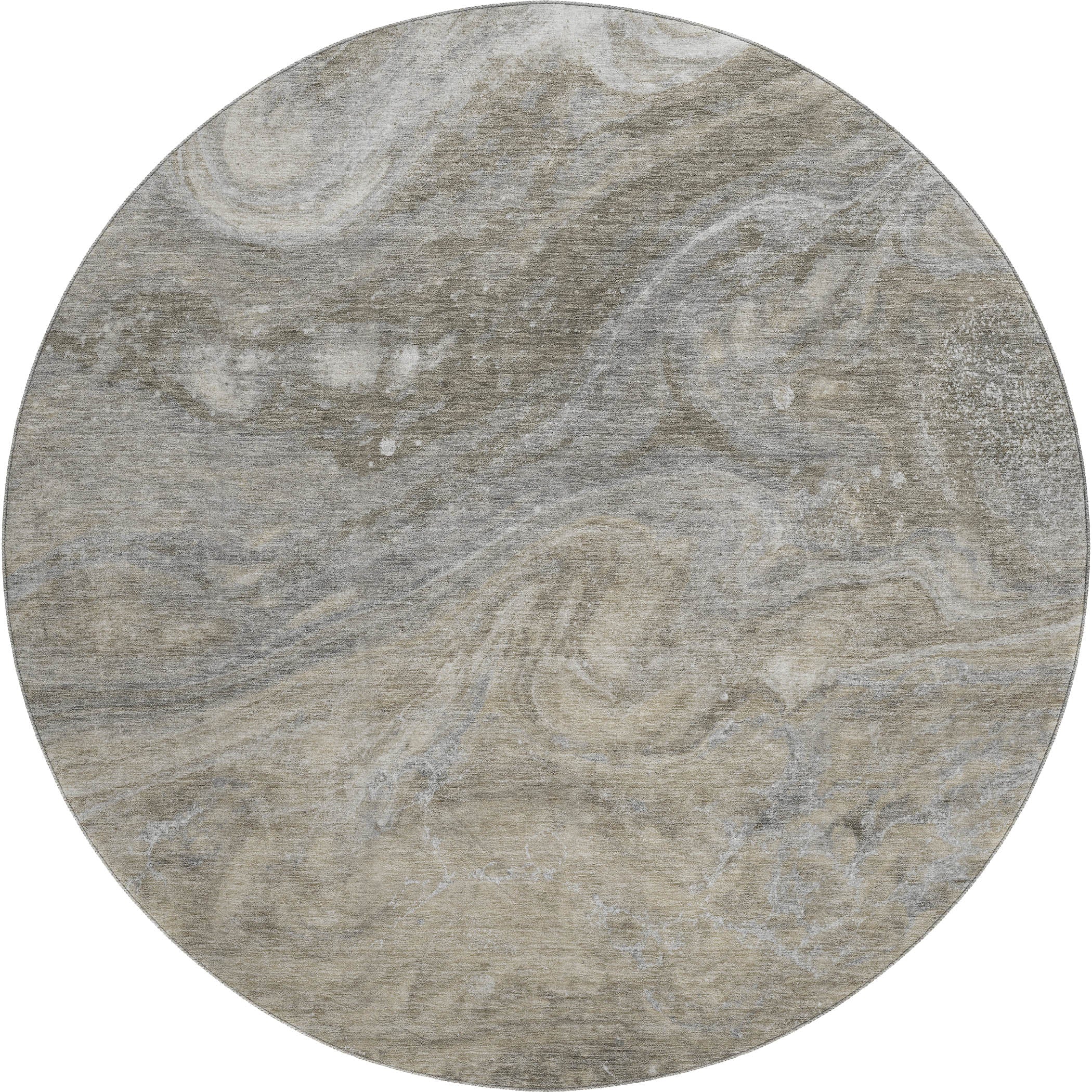 Siena Machine Washable Transitional Taupe Brown Rug 8' x 8' #shape_Round