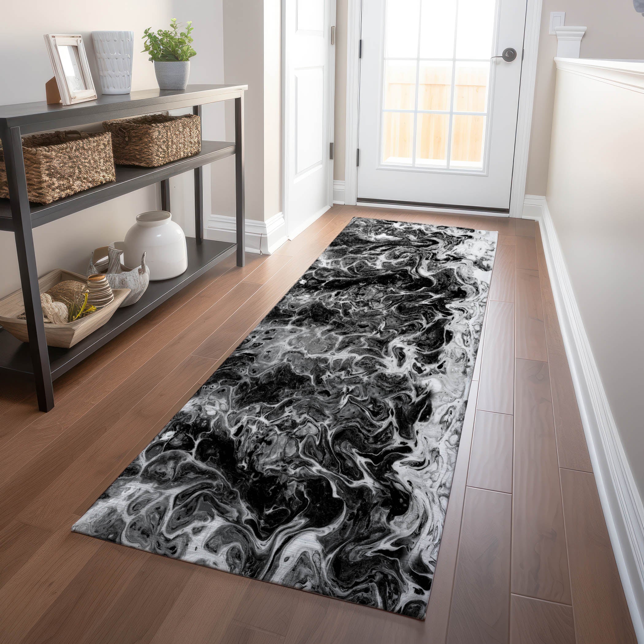 Lima Machine Washable Contemporary Taboo Black Rug 2'3" x 7'6" #shape_Runner