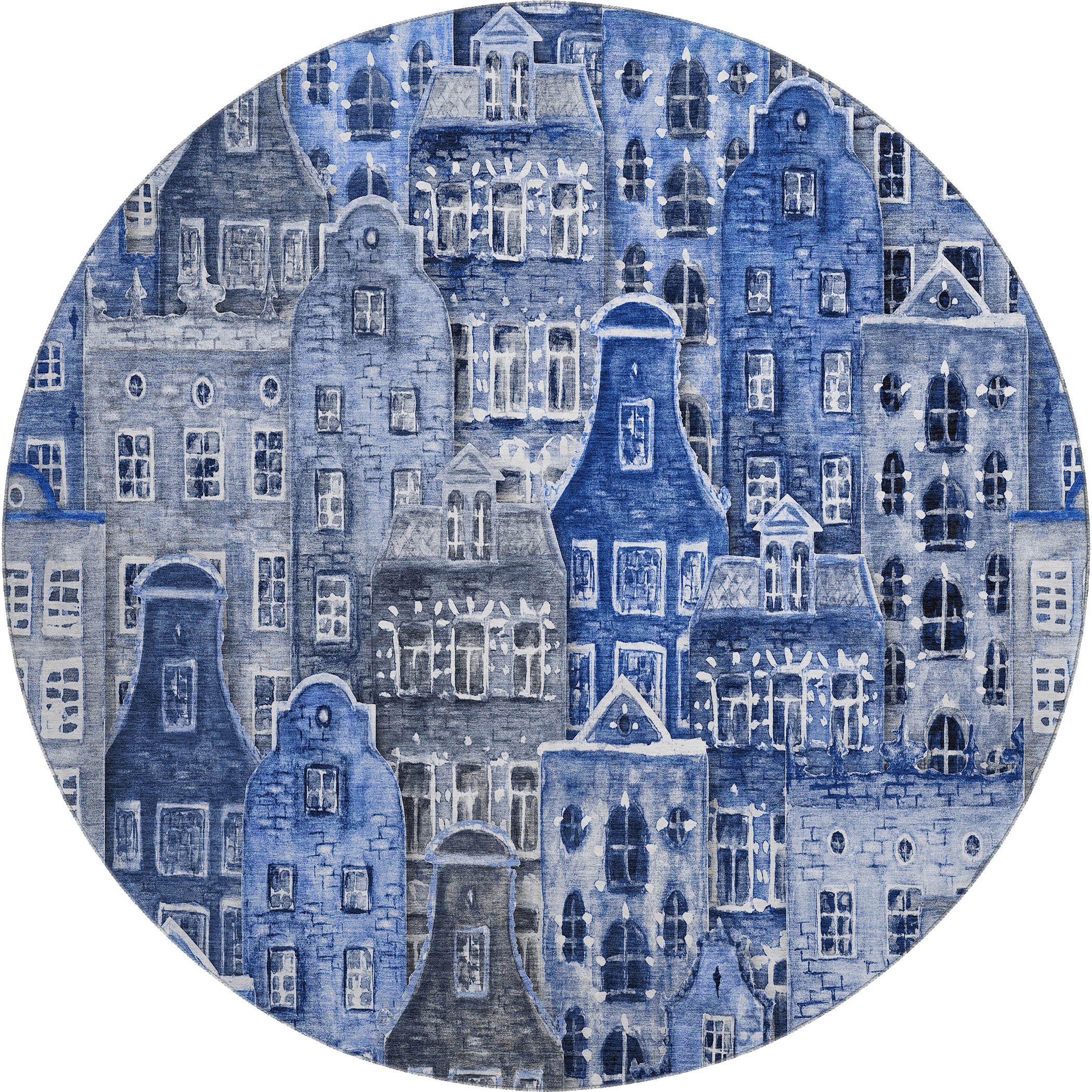 Lucerne Machine Washable Transitional Blue Rug 8' x 8' #shape_Round
