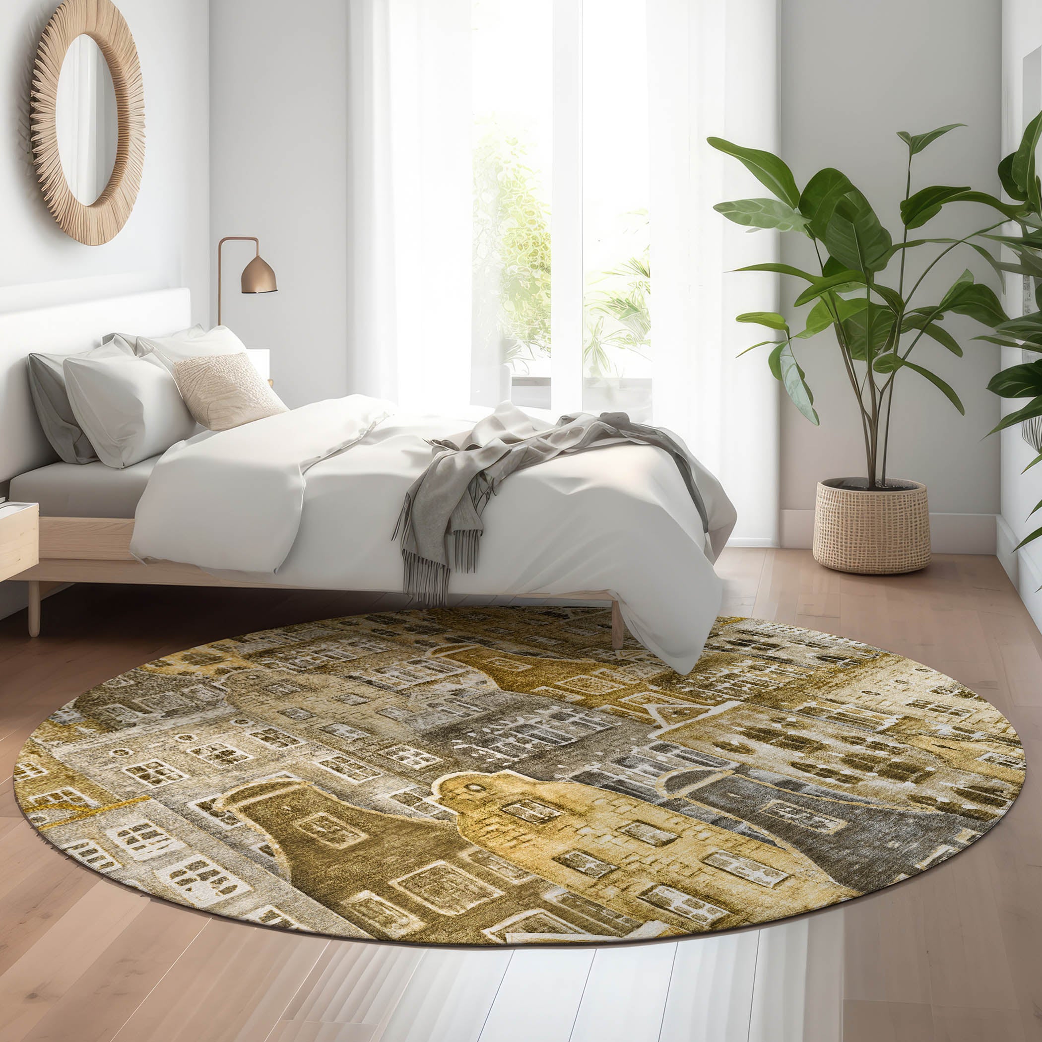 Lucerne Machine Washable Transitional Brown Rug 8' x 8' #shape_Round