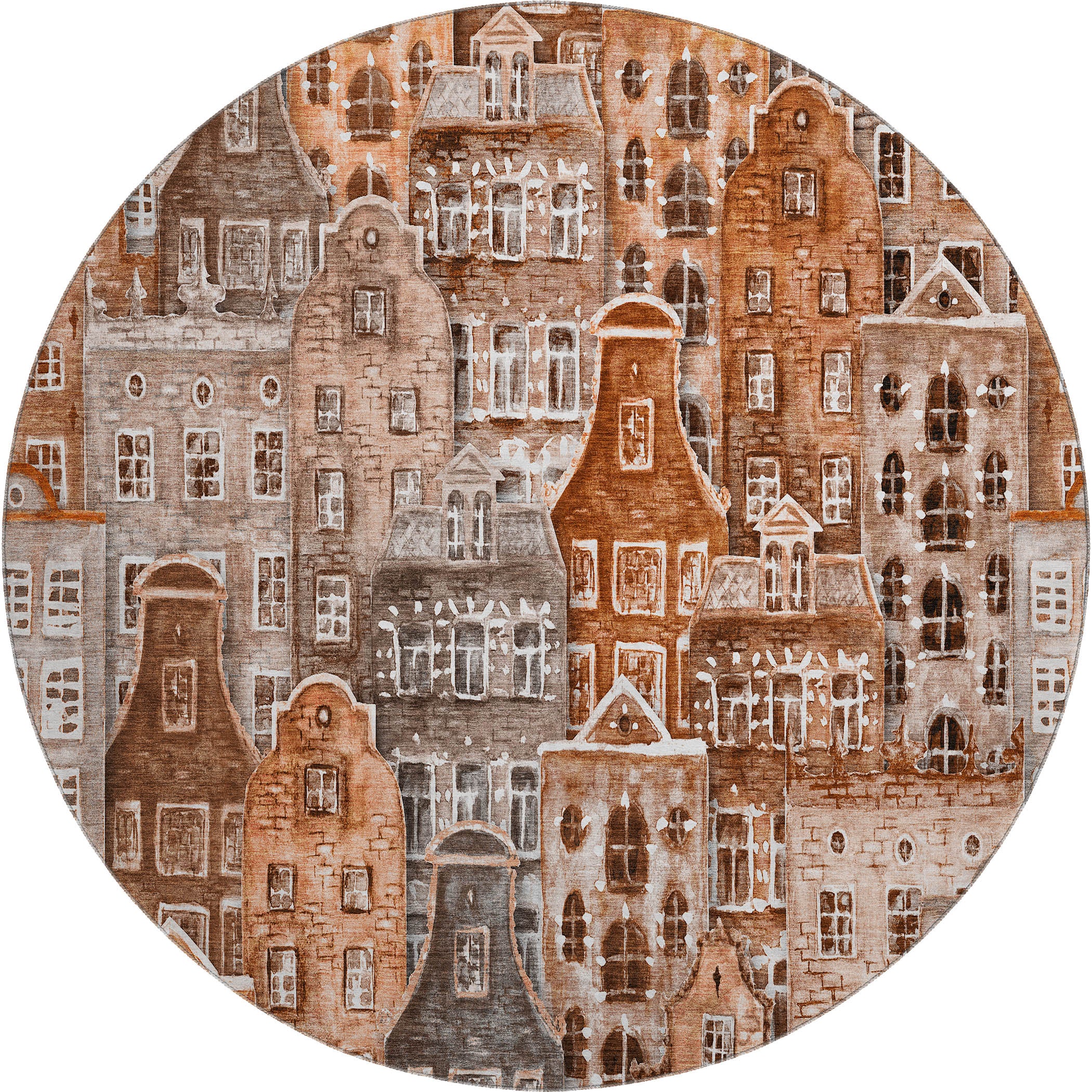Lucerne Machine Washable Transitional Paprika Orange Rug 8' x 8' #shape_Round