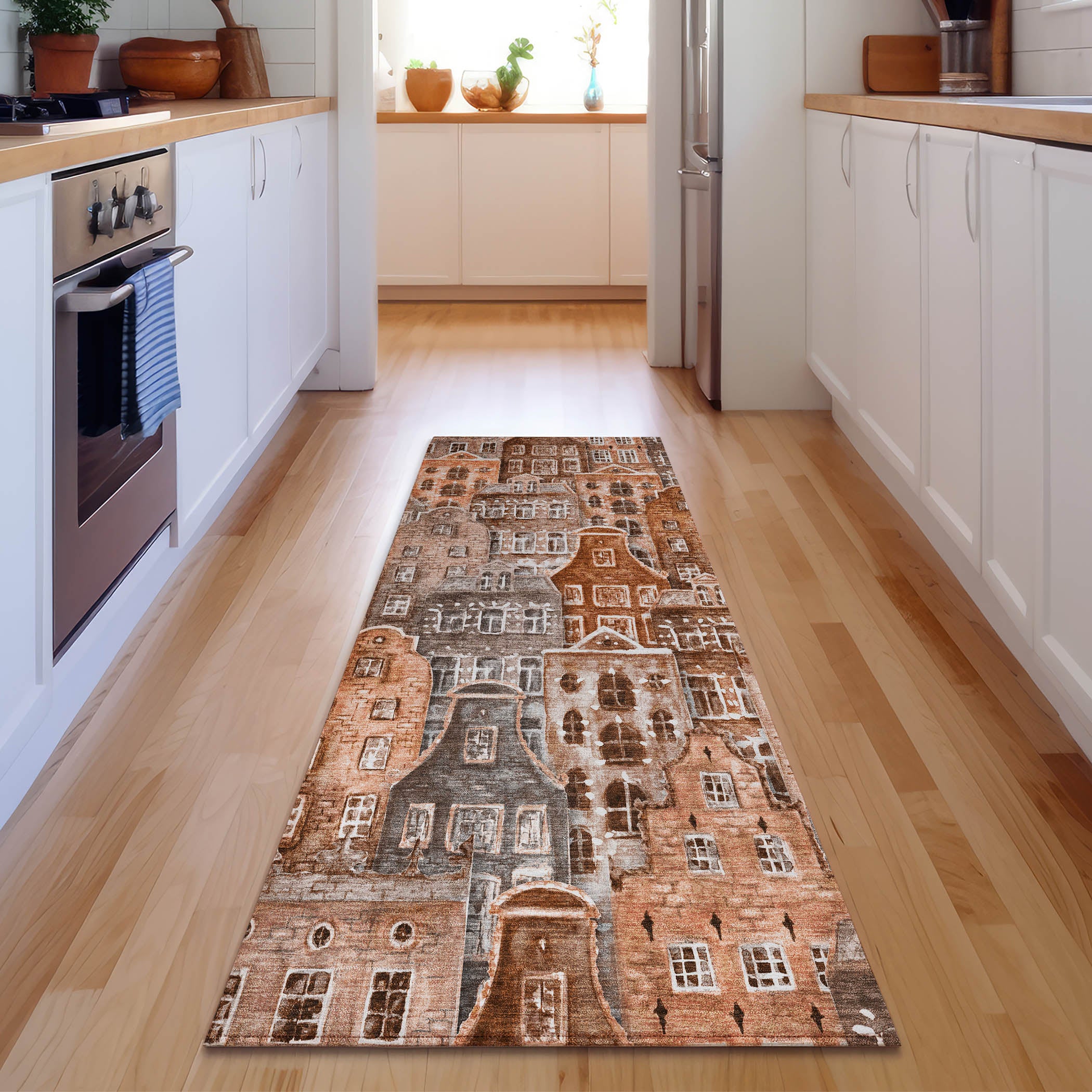Lucerne Machine Washable Transitional Paprika Orange Rug 2'3" x 7'6" #shape_Runner
