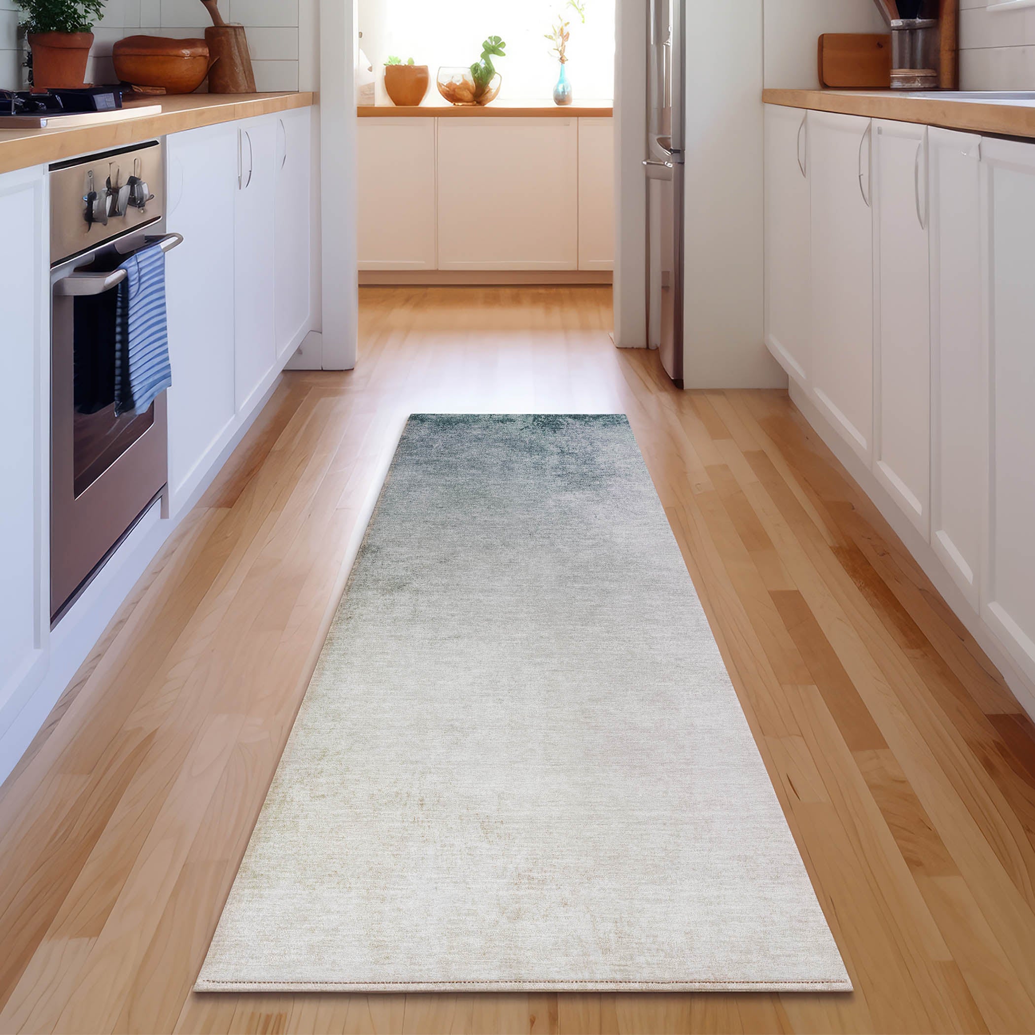 Queenstown Machine Washable Transitional Beige Brown Rug 2'3" x 7'6" #shape_Runner