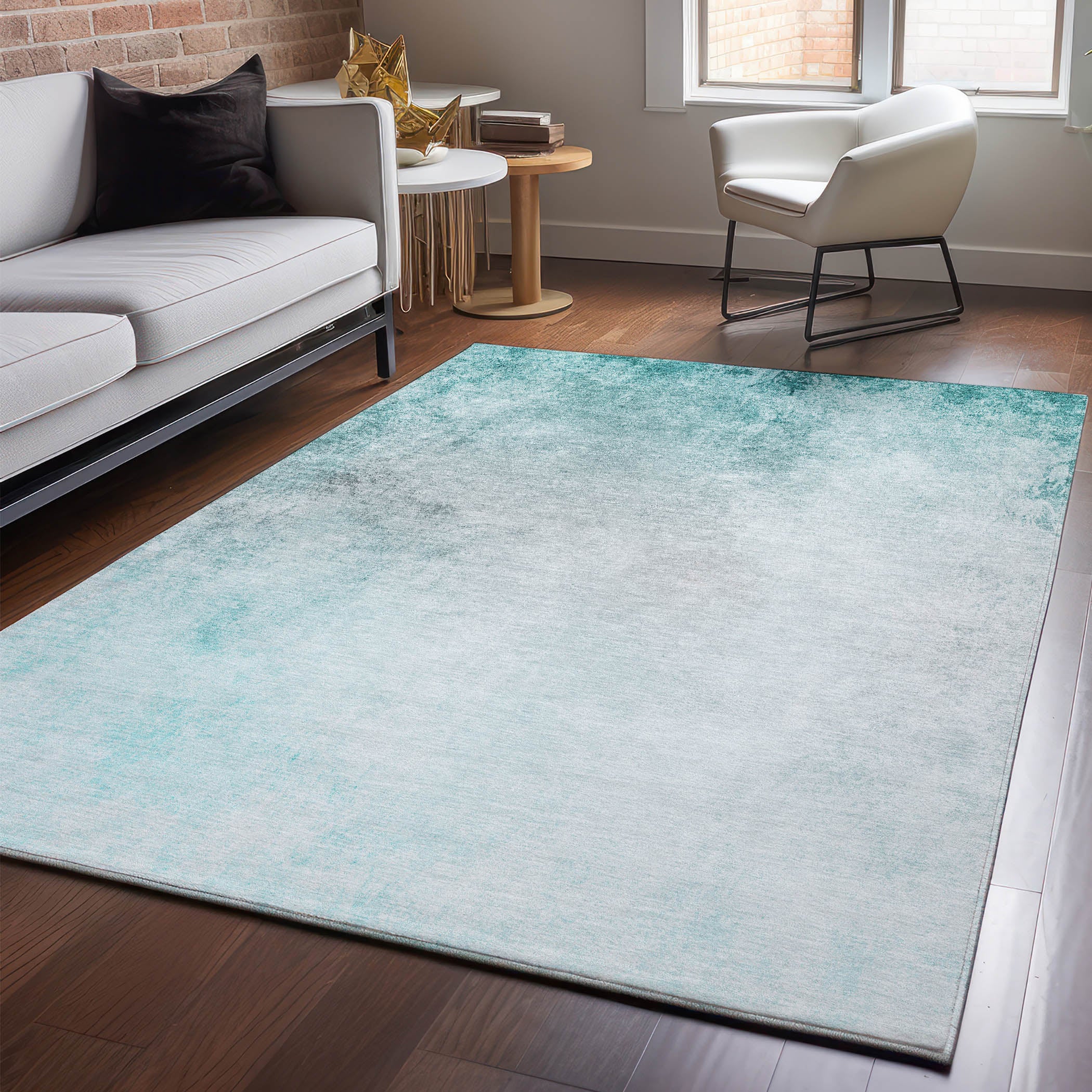 Queenstown Machine Washable Transitional Teal Rug 2'6" x 3'10" #shape_Rectangle