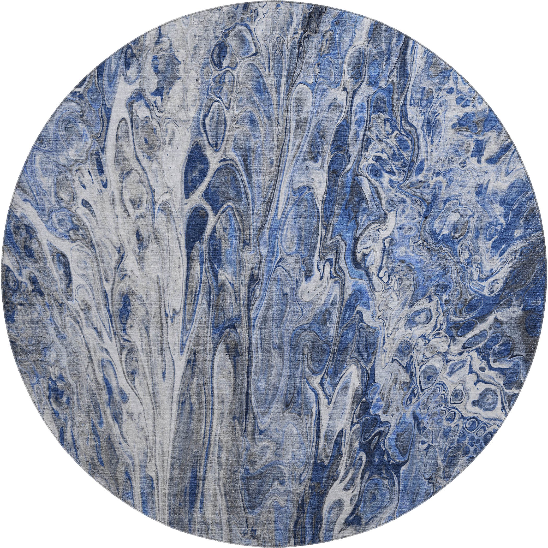 Tallinn Machine Washable Contemporary Blue Rug 8' x 8' #shape_Round