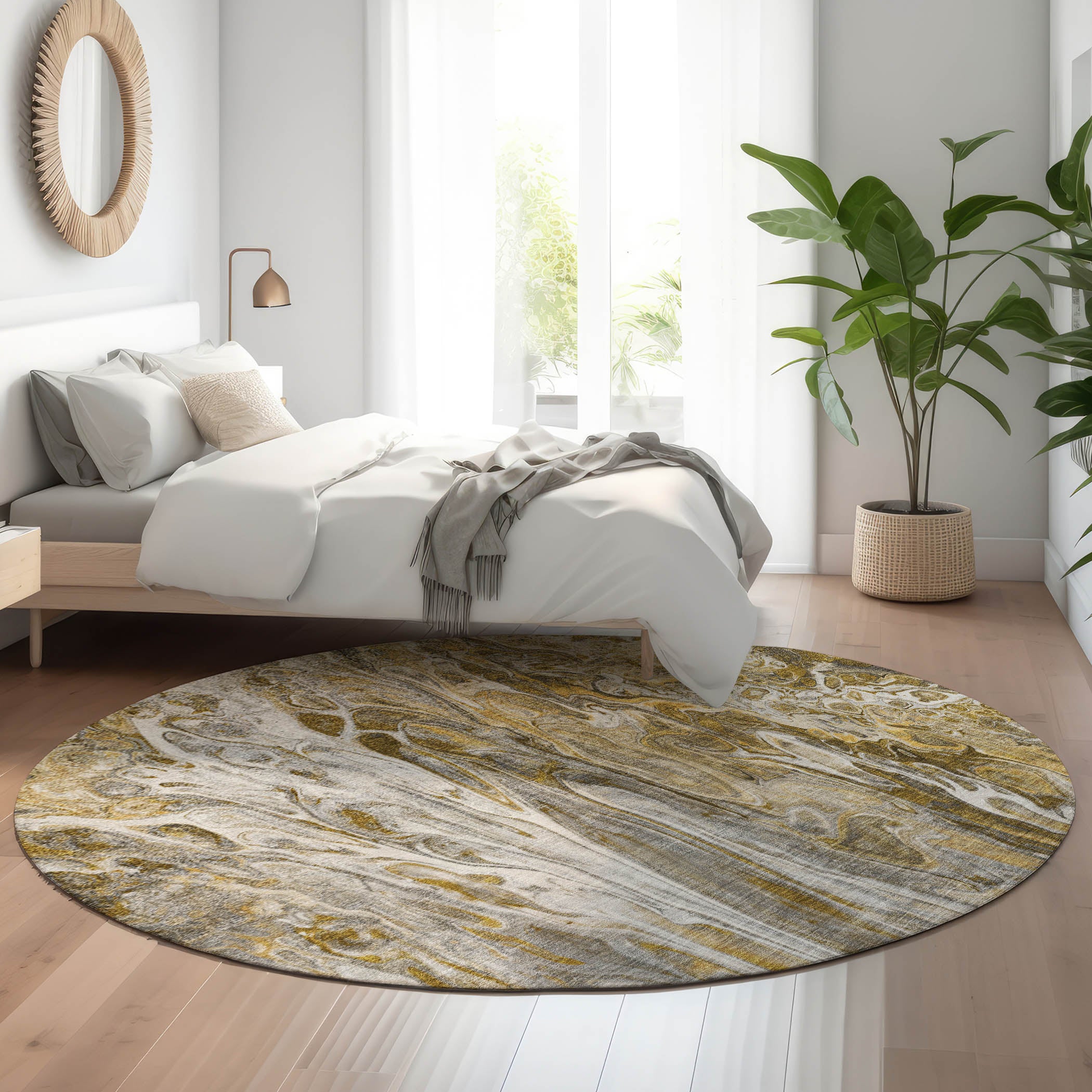 Tallinn Machine Washable Contemporary Brown Rug 8' x 8' #shape_Round