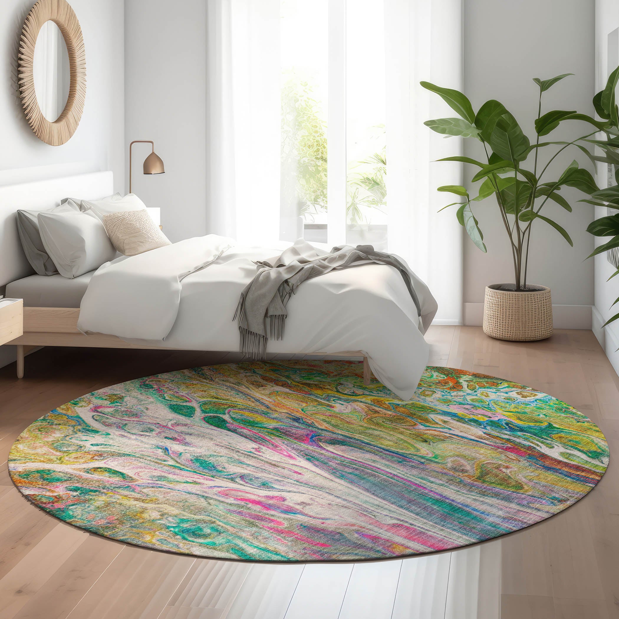 Tallinn Machine Washable Contemporary Green Rug 8' x 8' #shape_Round