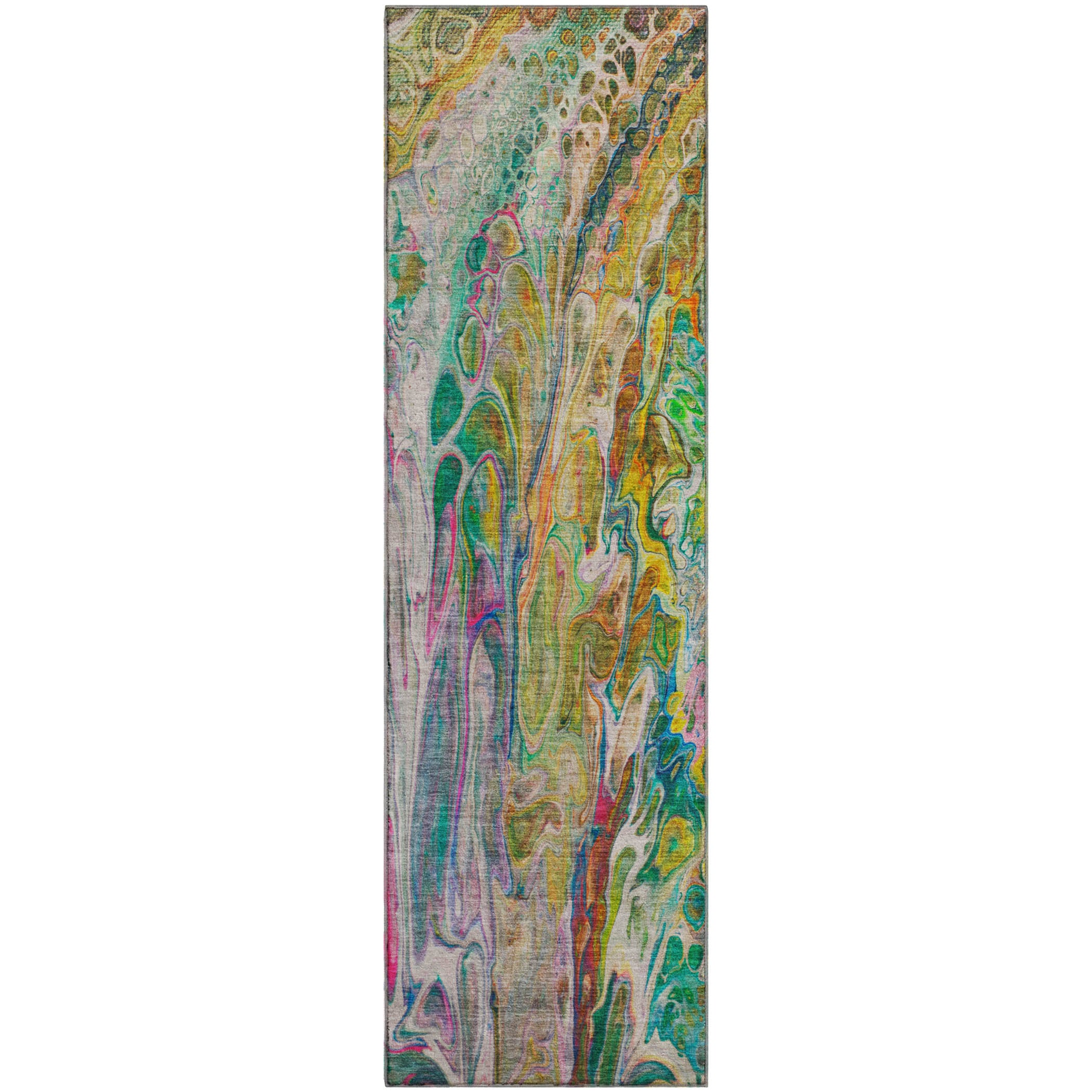 Tallinn Machine Washable Contemporary Green Rug 2'3" x 7'6" #shape_Runner