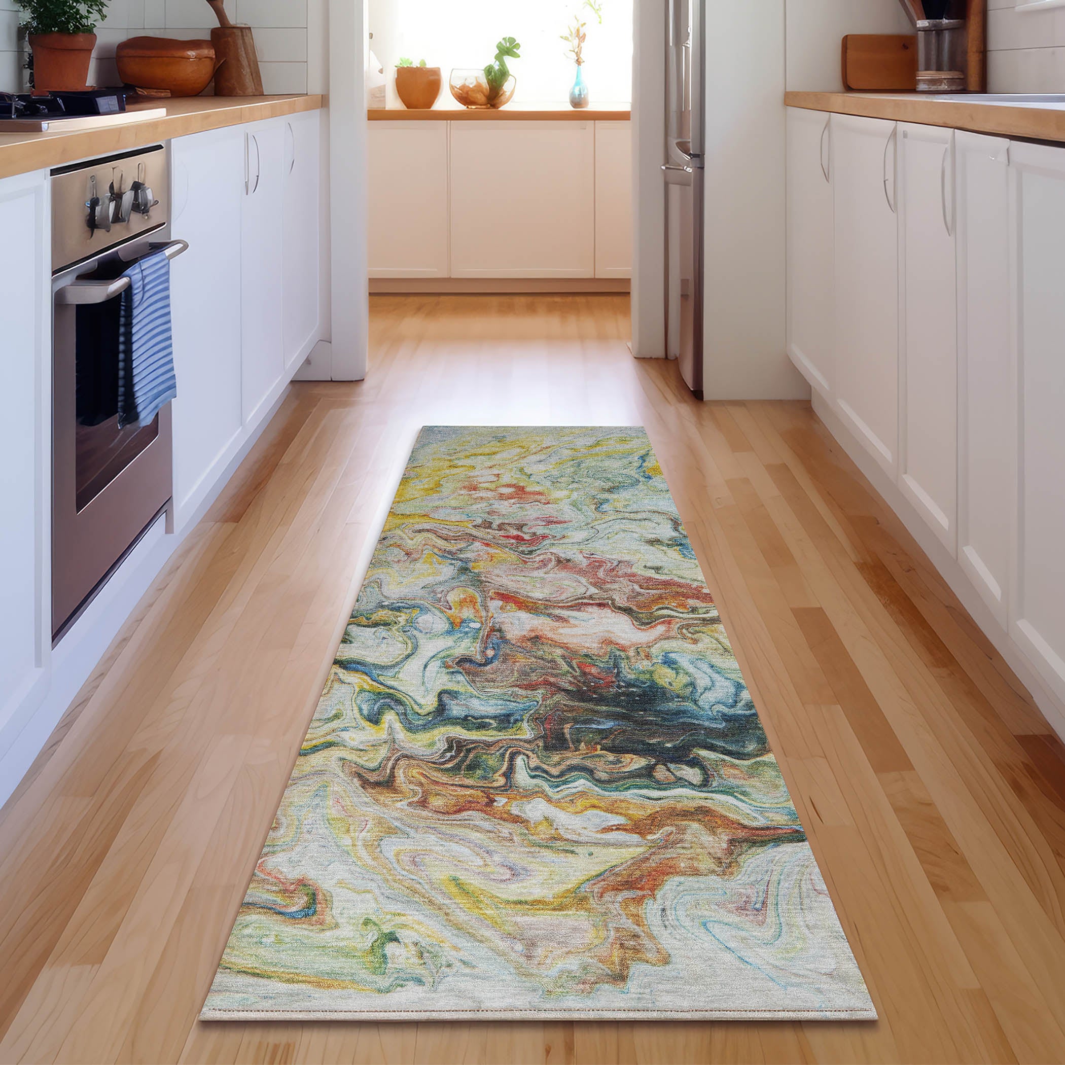 Queenstown Machine Washable Transitional Ivory Rug 2'3" x 7'6" #shape_Runner