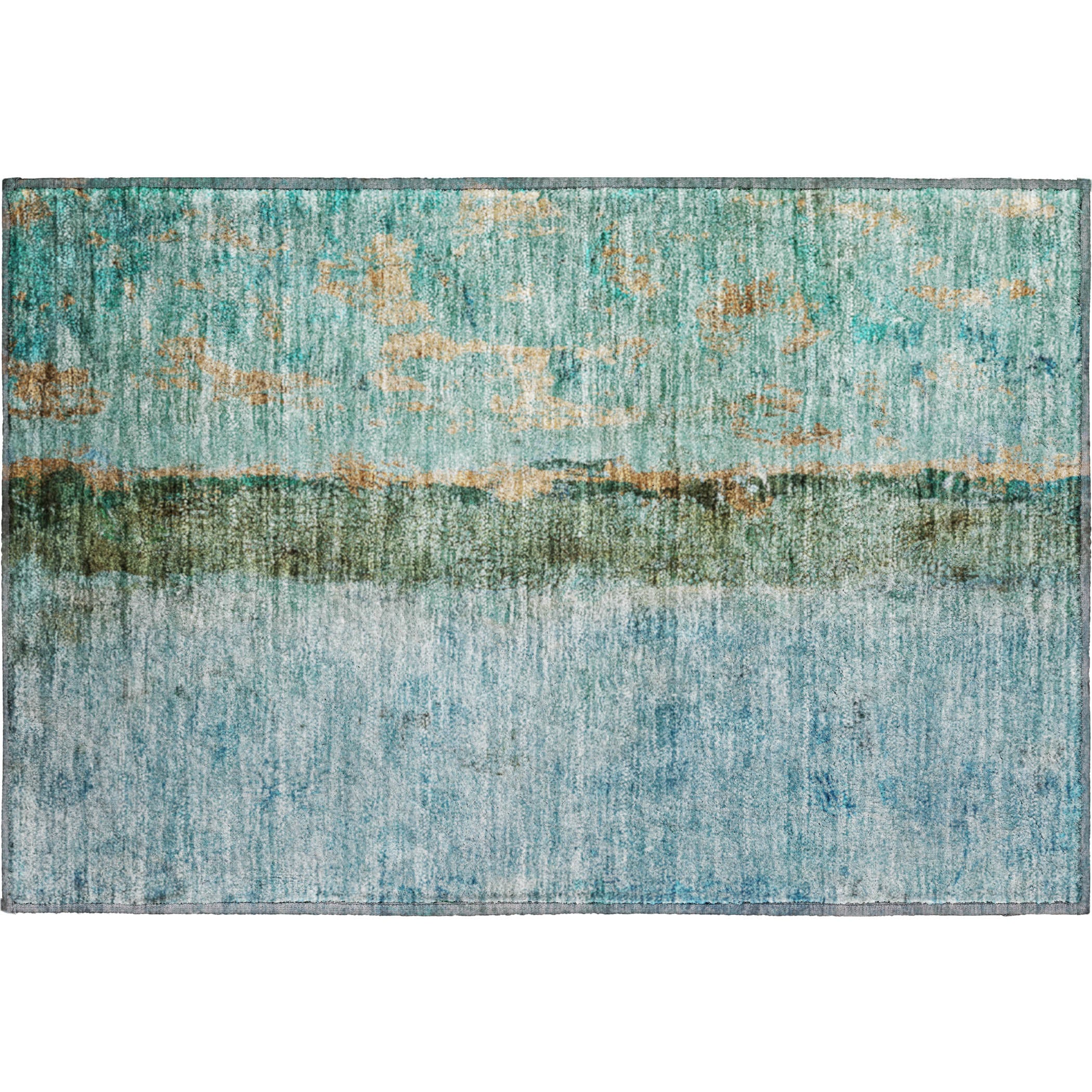 Luang Prabang Machine Washable Transitional Blue Rug 1'8" x 2'6" #shape_Rectangle
