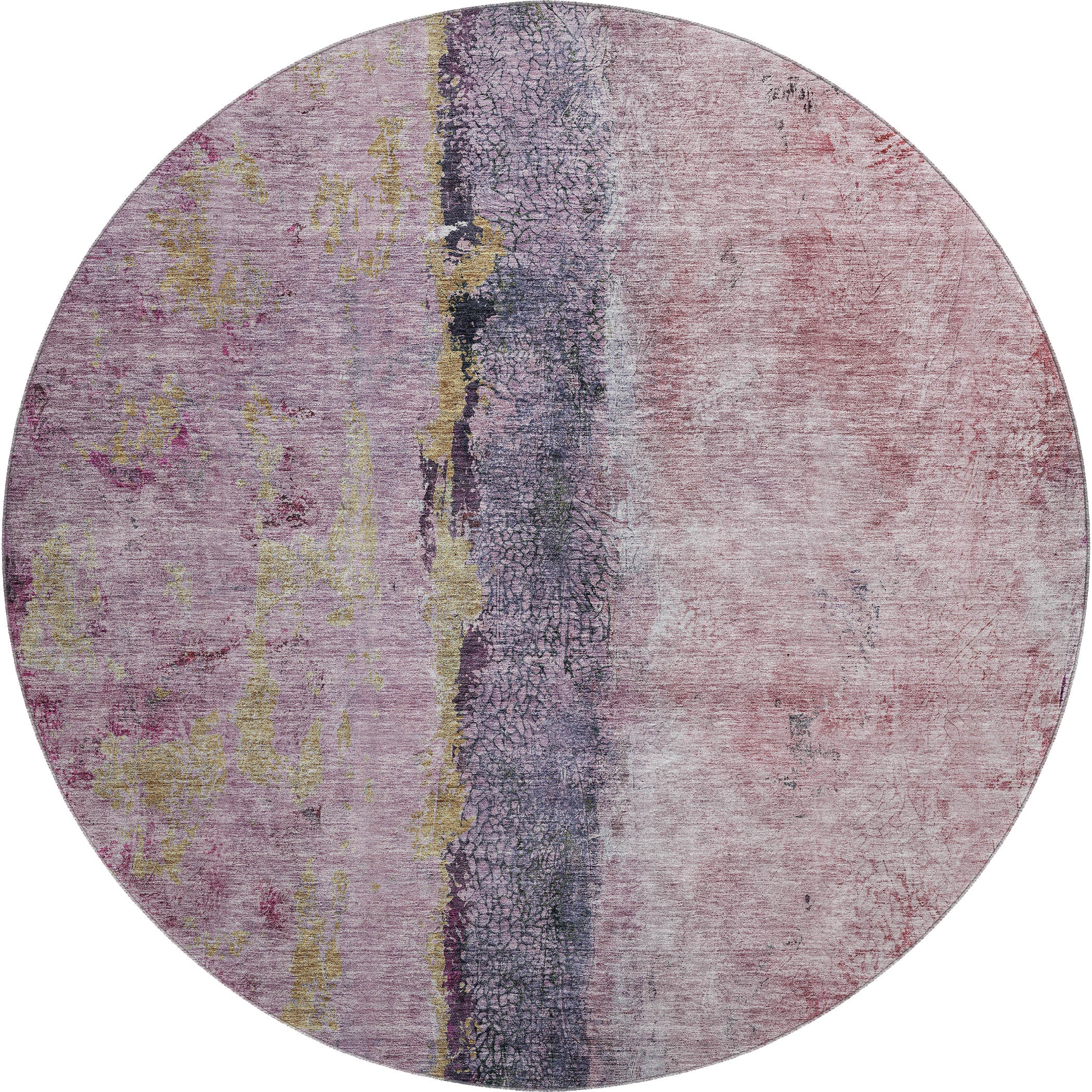 Luang Prabang Machine Washable Transitional Blush Pink Rug 8' x 8' #shape_Round