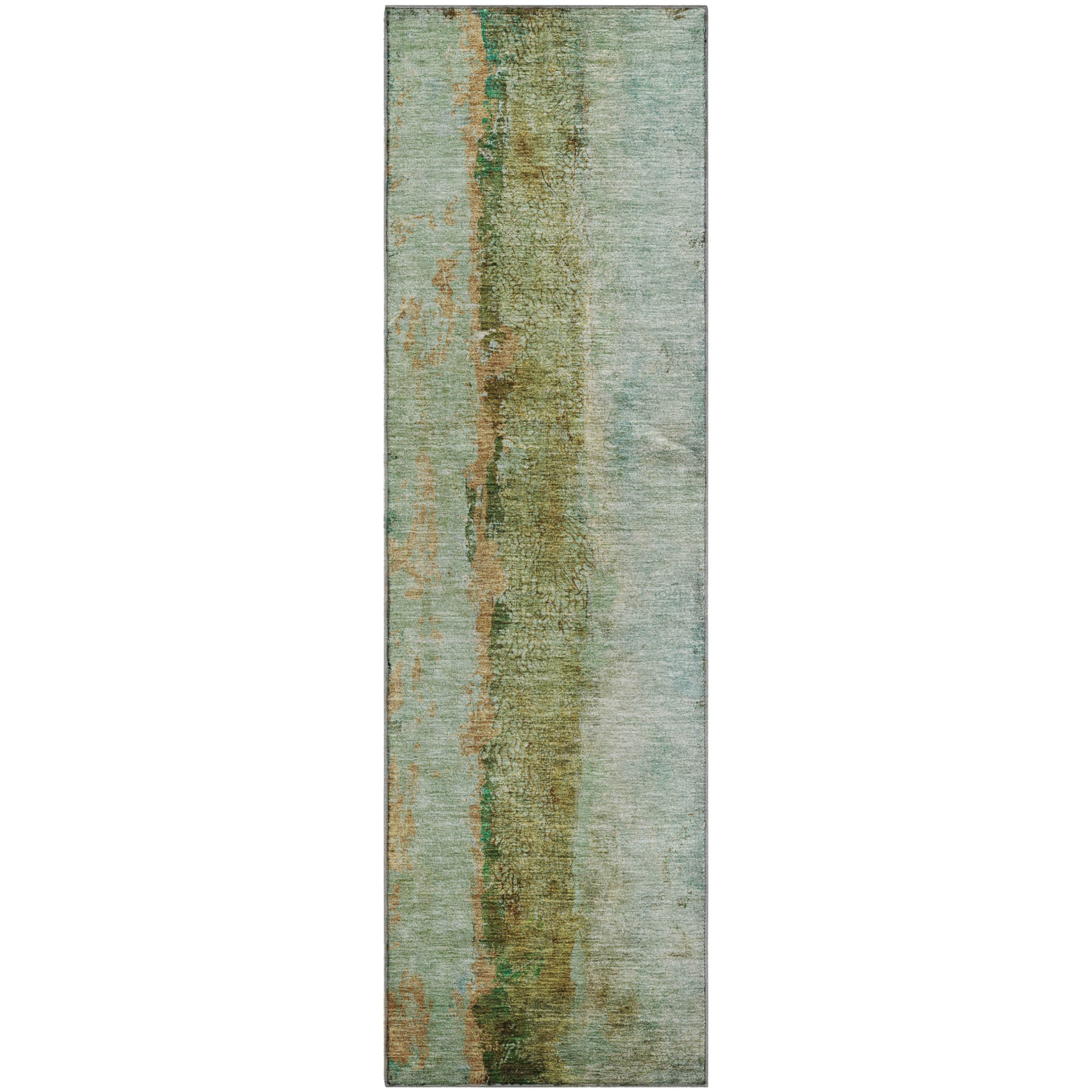 Luang Prabang Machine Washable Transitional Green Rug 2'3" x 7'6" #shape_Runner