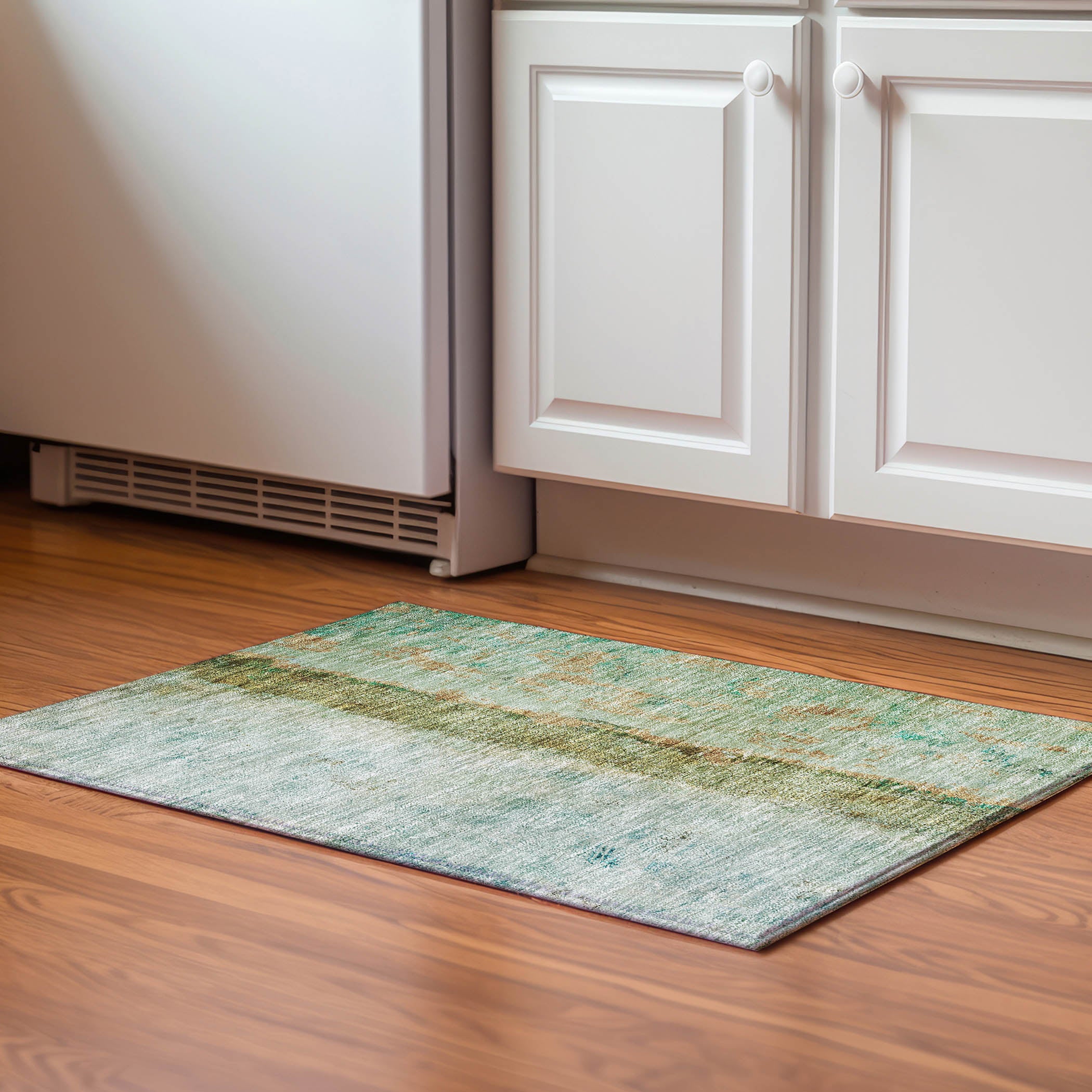 Luang Prabang Machine Washable Transitional Green Rug 1'8" x 2'6" #shape_Rectangle