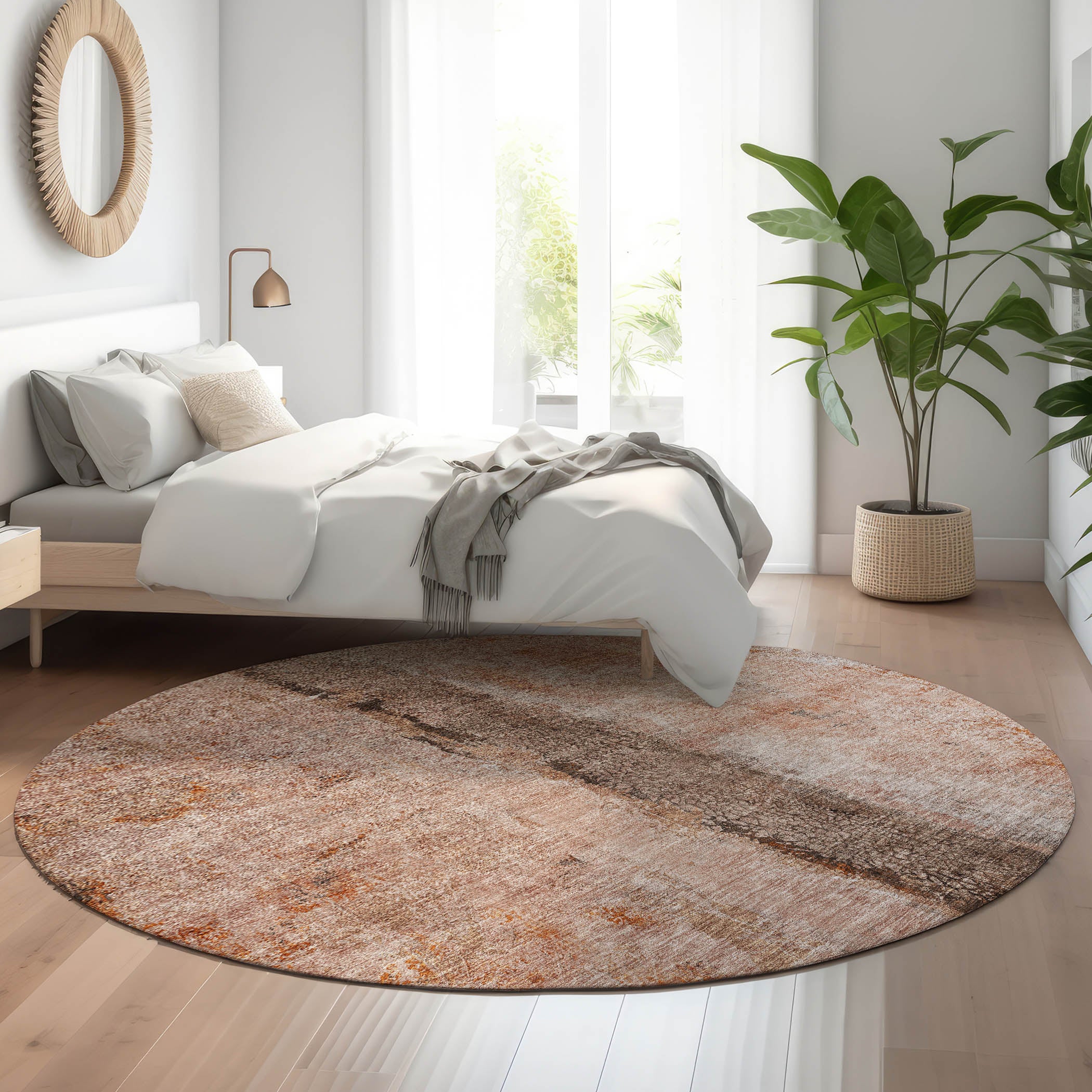 Luang Prabang Machine Washable Transitional Paprika Orange Rug 8' x 8' #shape_Round