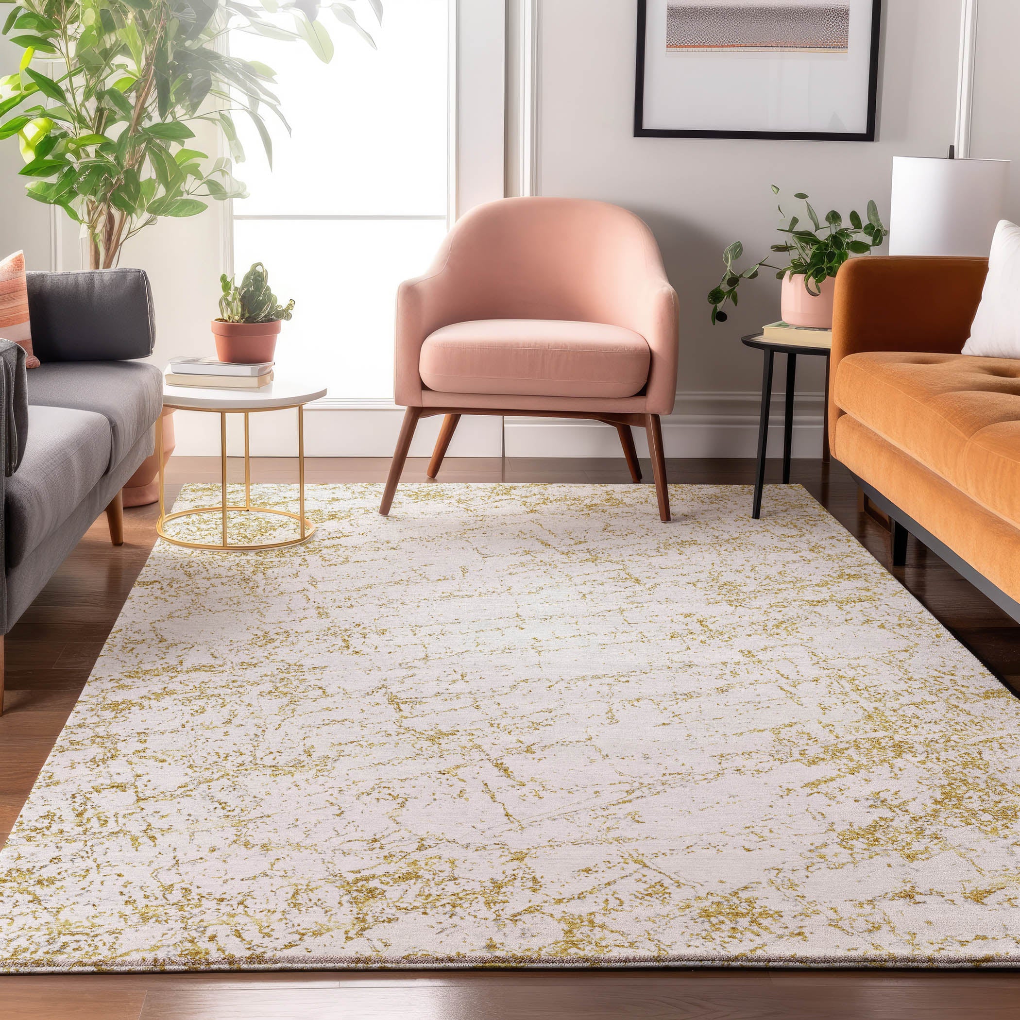Porto Machine Washable Transitional Gold Rug 2'6" x 3'10" #shape_Rectangle