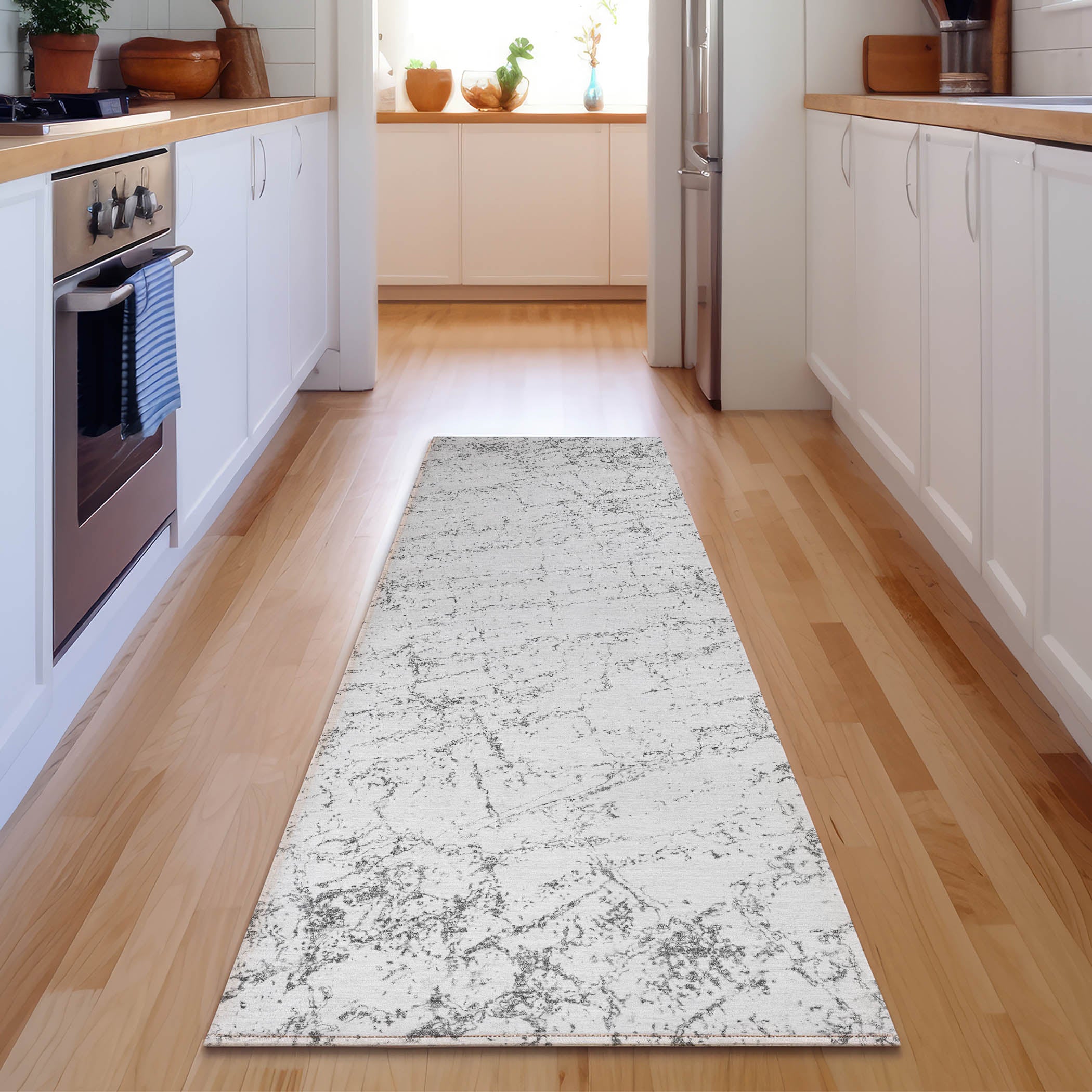 Porto Machine Washable Transitional Gray Rug 2'3" x 7'6" #shape_Runner