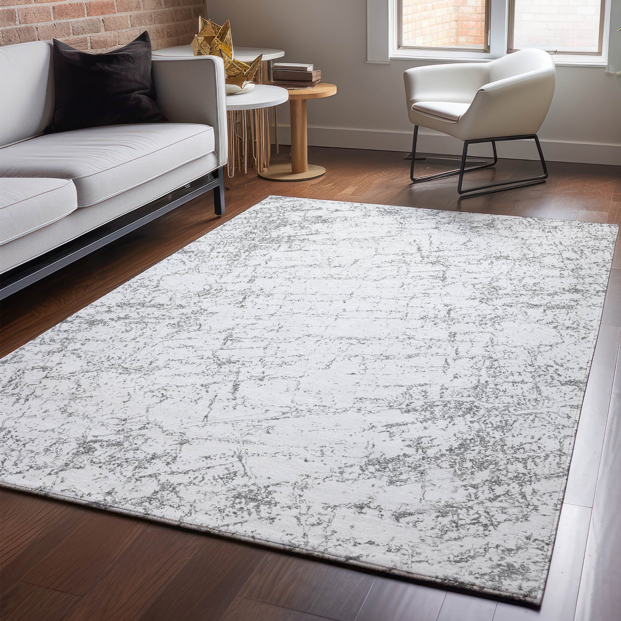 Porto Machine Washable Transitional Gray Rug 2'6" x 3'10" #shape_Rectangle