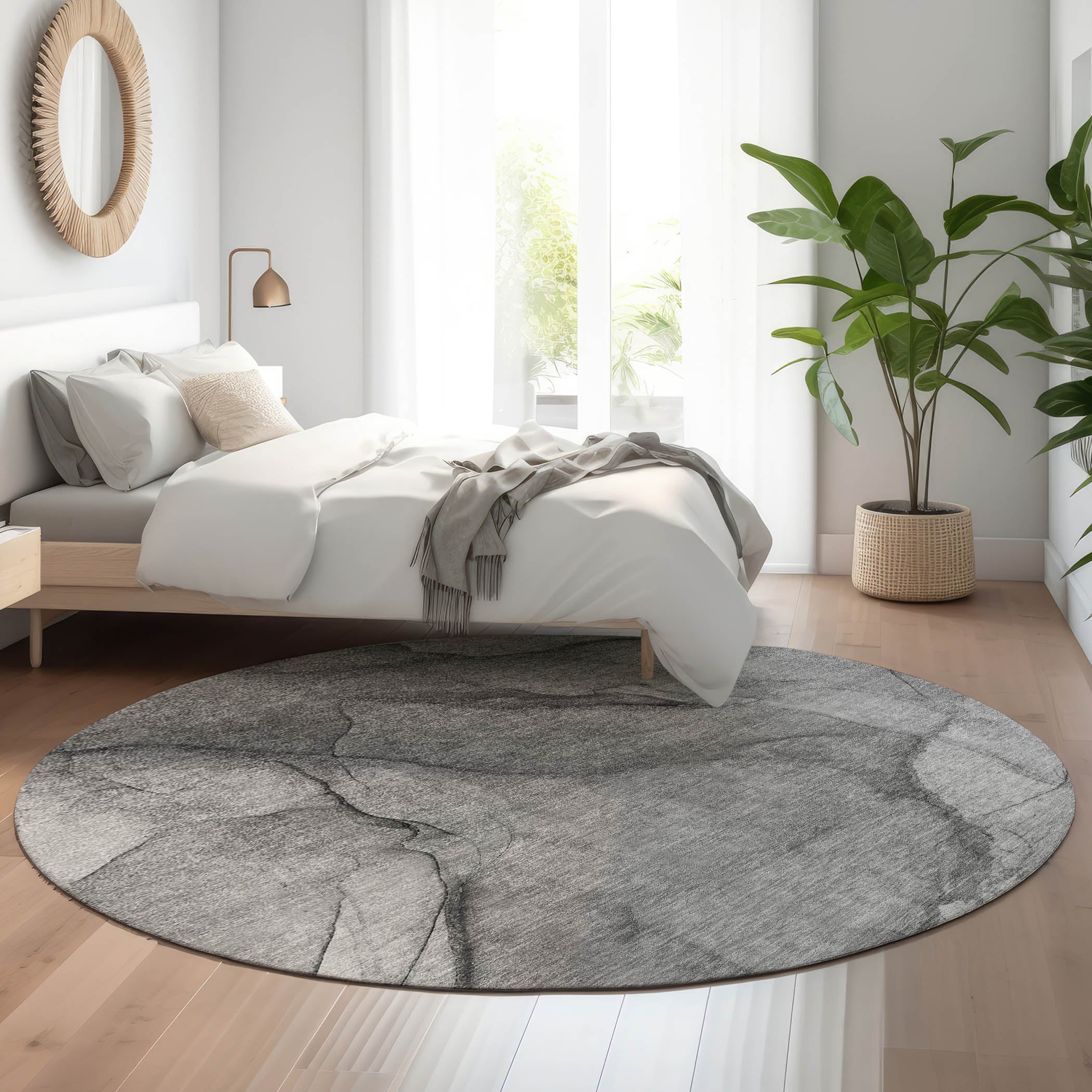Bogota Machine Washable Transitional Gray Rug 8' x 8' #shape_Round