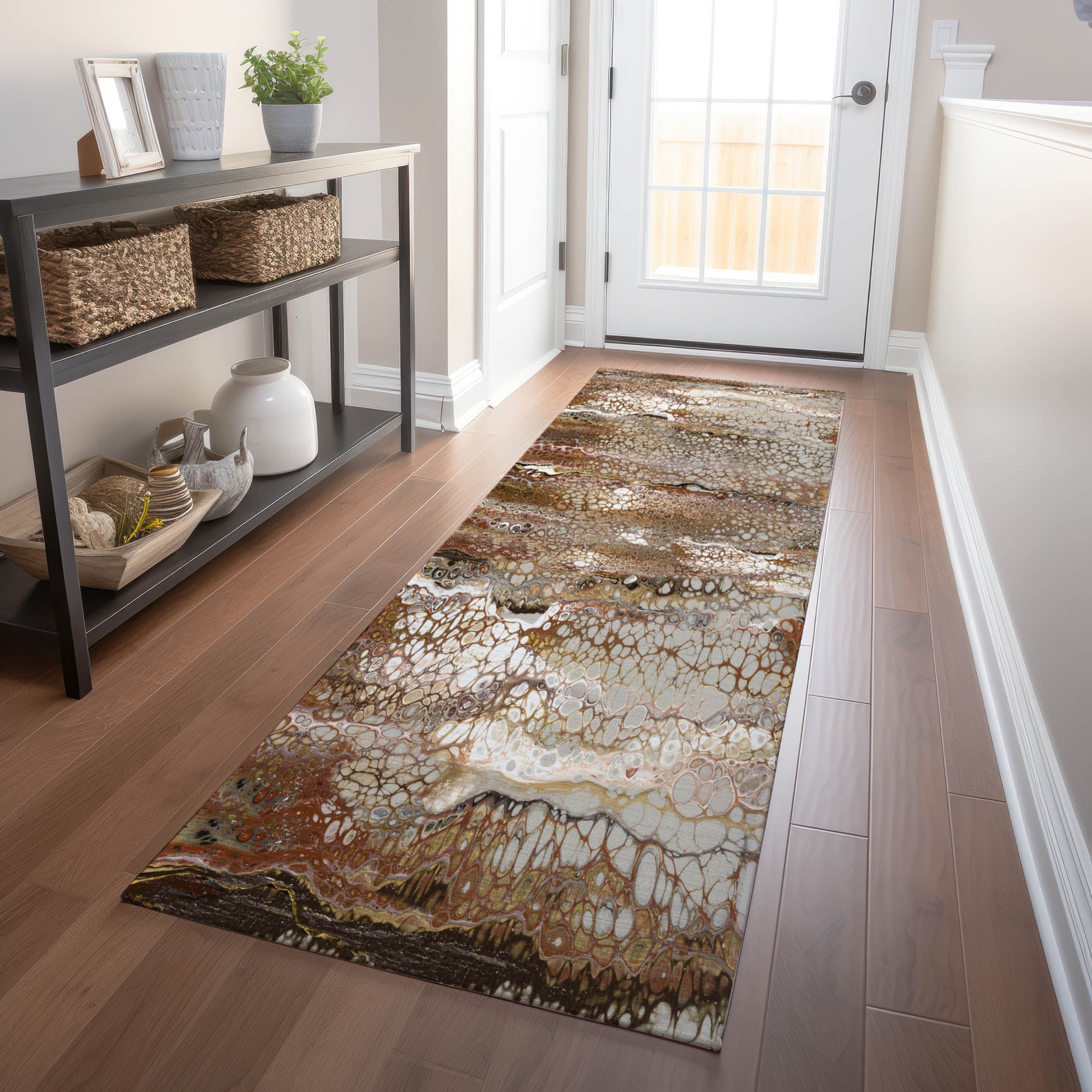 Salzburg Machine Washable Contemporary Riverbed Brown Rug 2'3" x 7'6" #shape_Runner