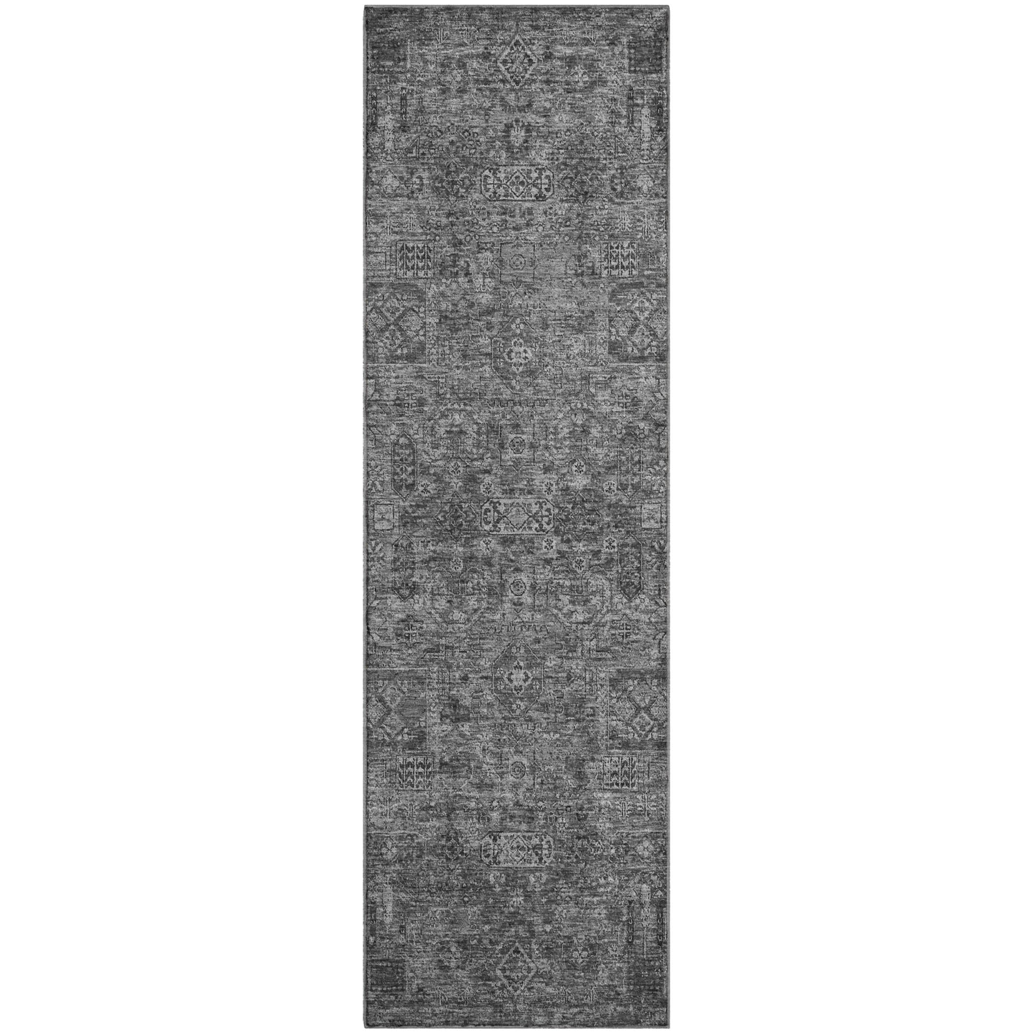 Antigua Machine Washable Transitional Charcoal Gray Rug 2'3" x 7'6" #shape_Runner