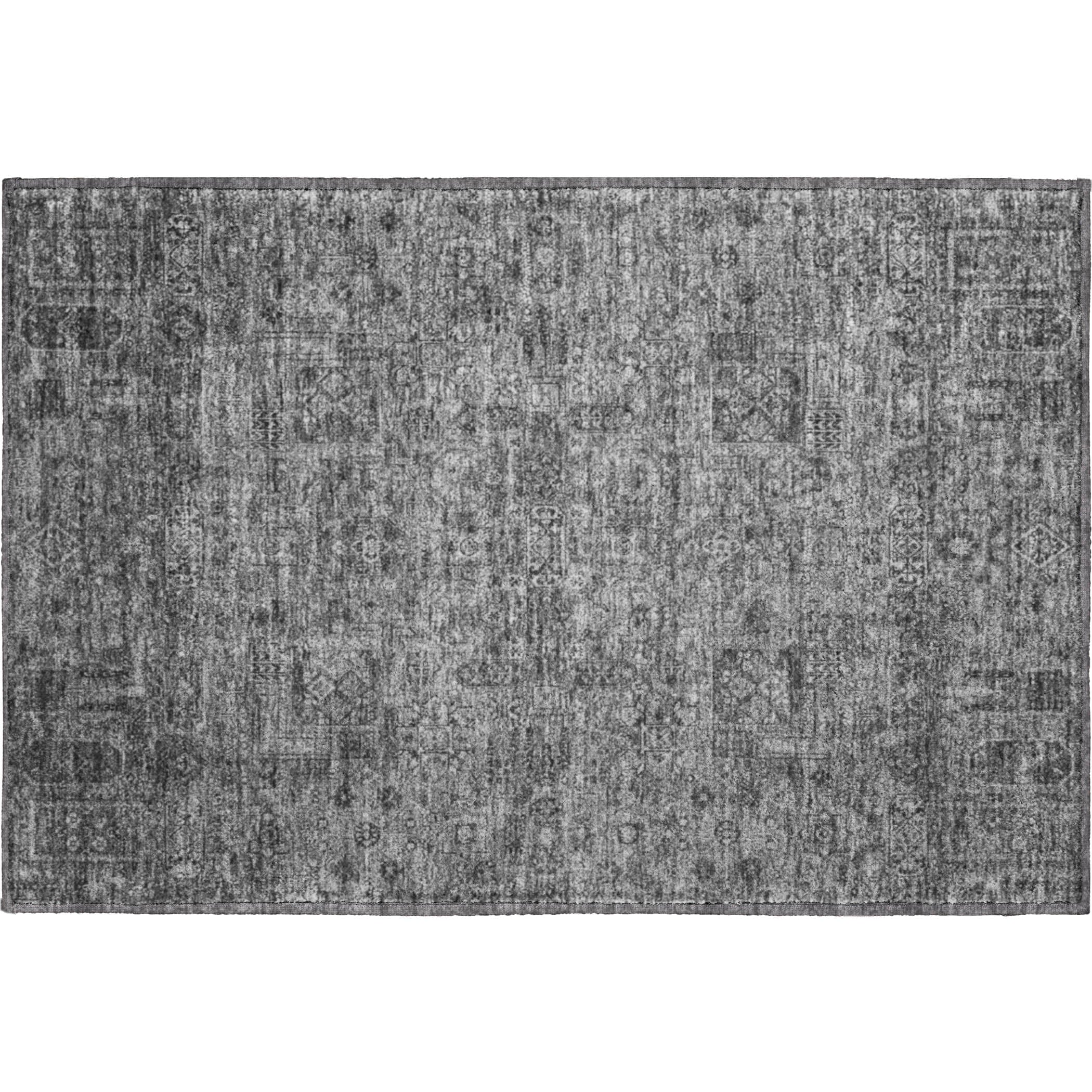 Antigua Machine Washable Transitional Charcoal Gray Rug 1'8" x 2'6" #shape_Rectangle