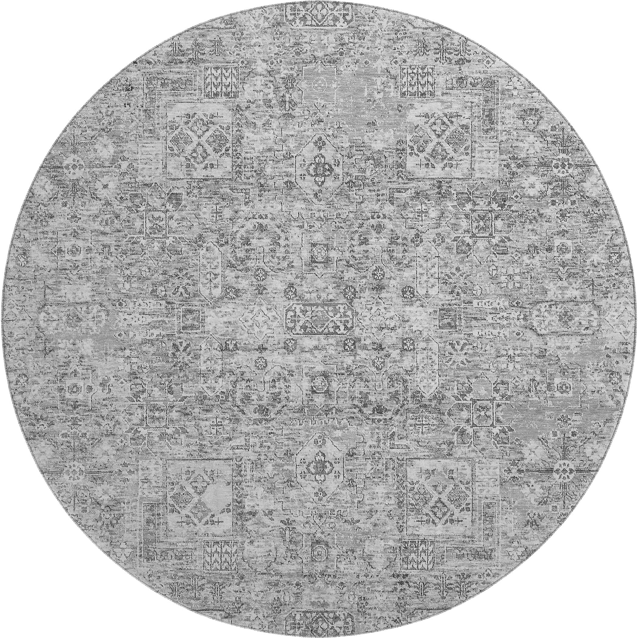 Antigua Machine Washable Transitional Gray Rug 8' x 8' #shape_Round