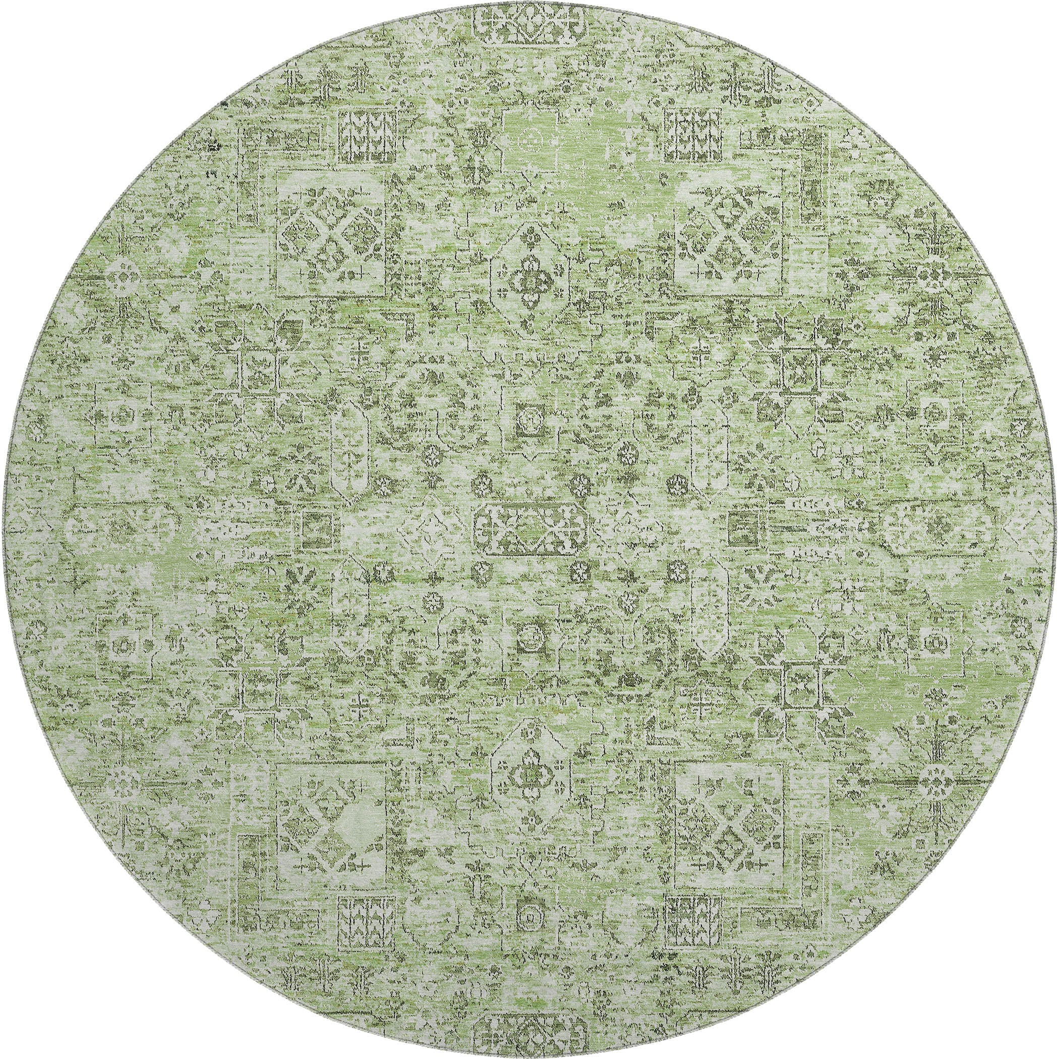 Antigua Machine Washable Transitional Green Rug 8' x 8' #shape_Round