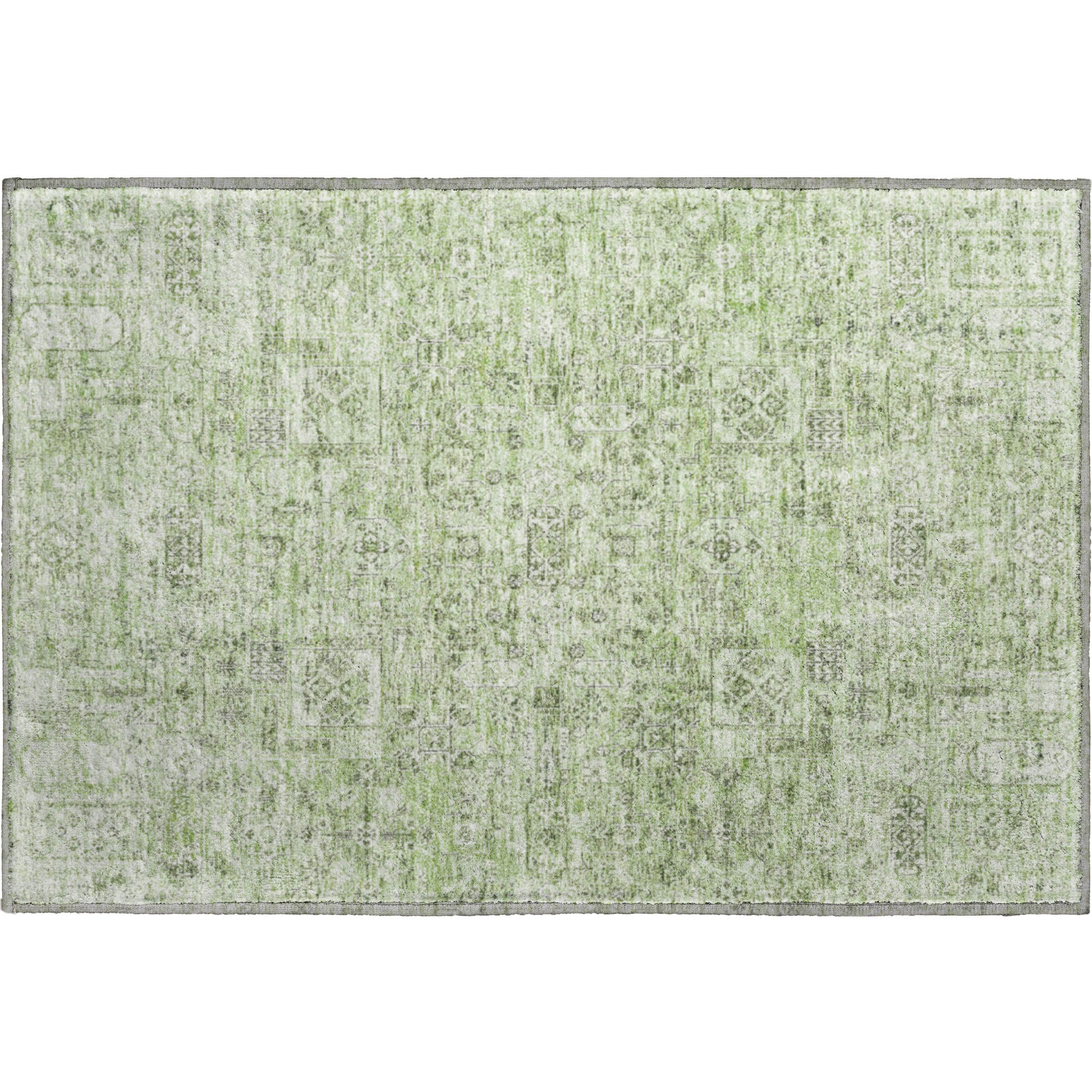 Antigua Machine Washable Transitional Green Rug 1'8" x 2'6" #shape_Rectangle