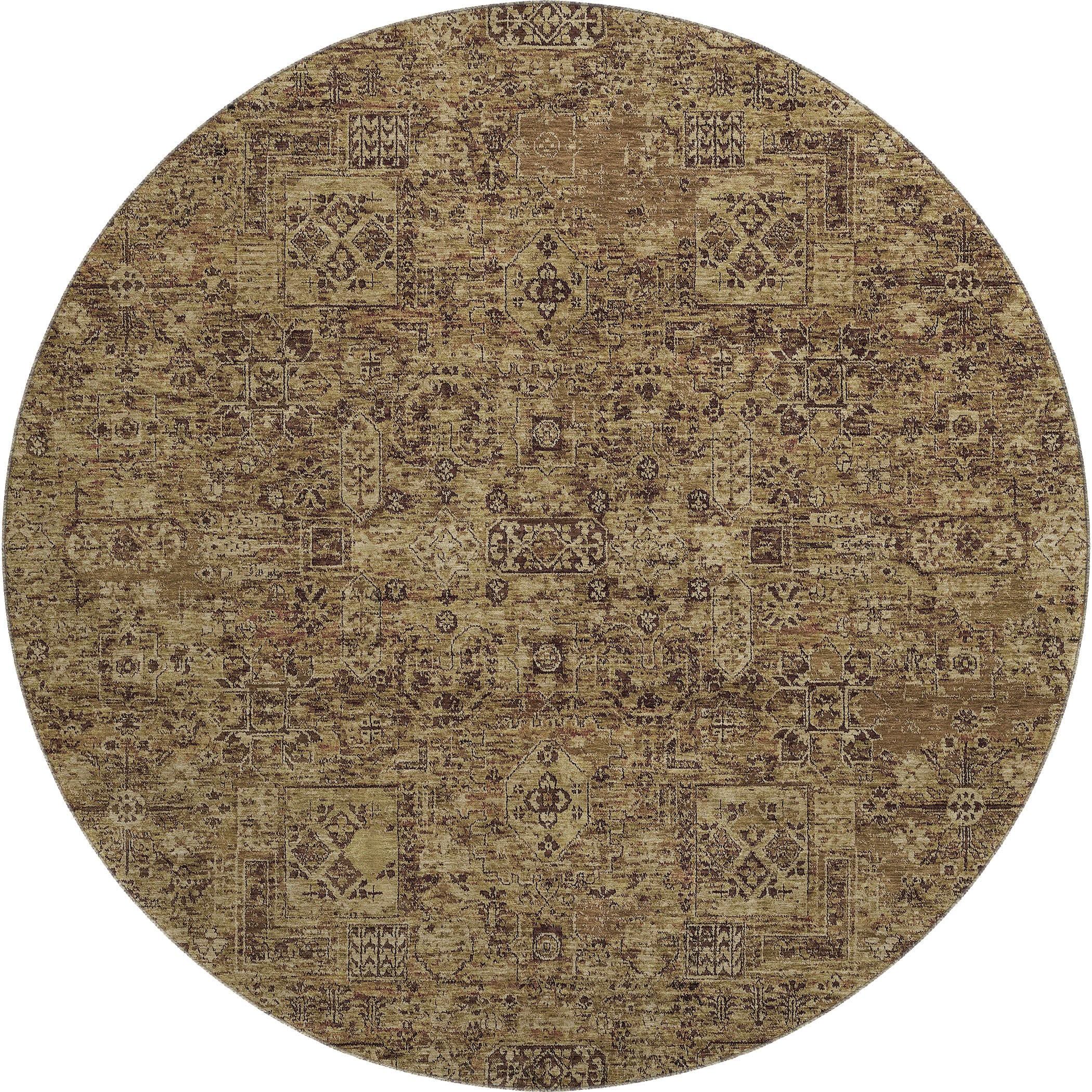 Antigua Machine Washable Transitional Mocha Brown Rug 8' x 8' #shape_Round