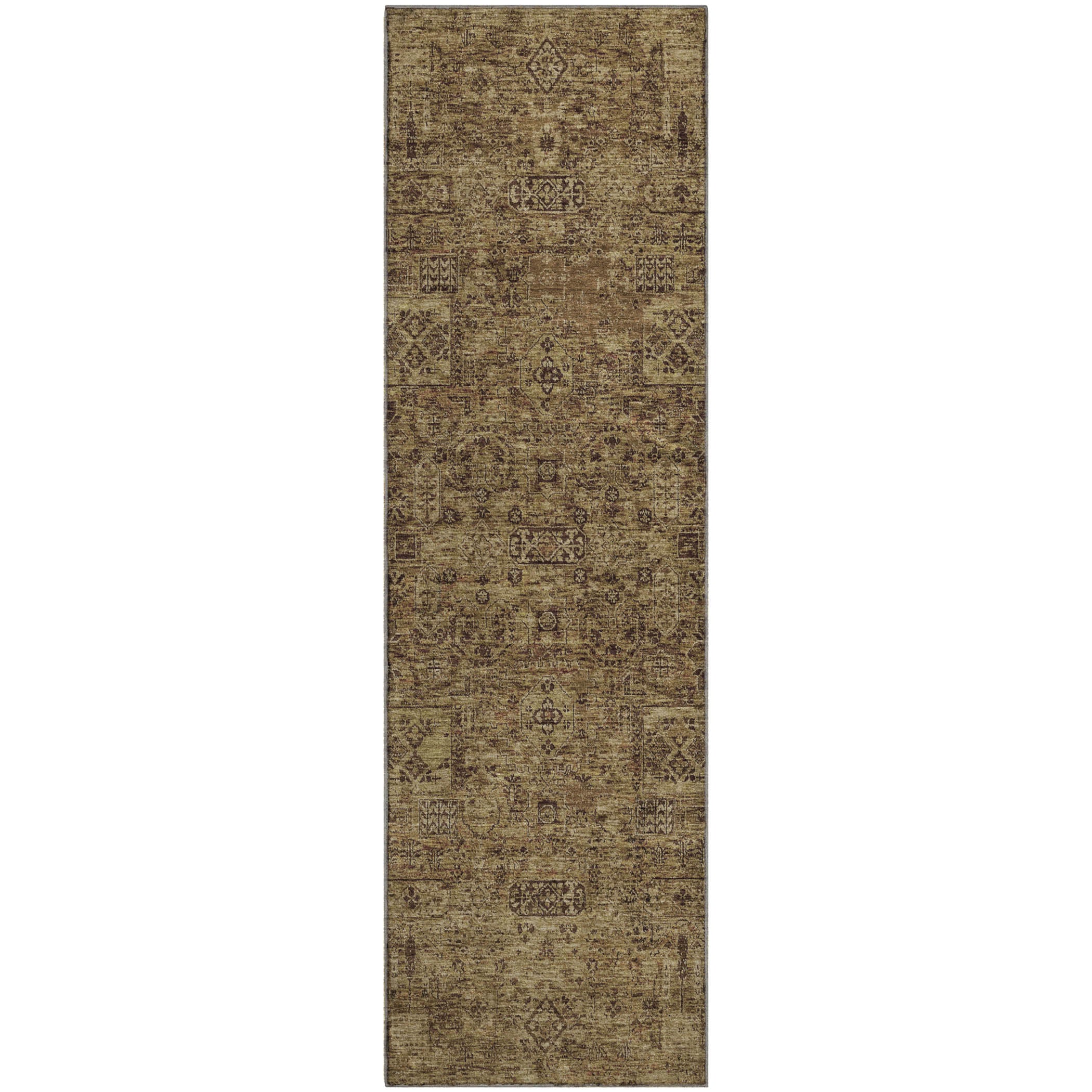 Antigua Machine Washable Transitional Mocha Brown Rug 2'3" x 7'6" #shape_Runner