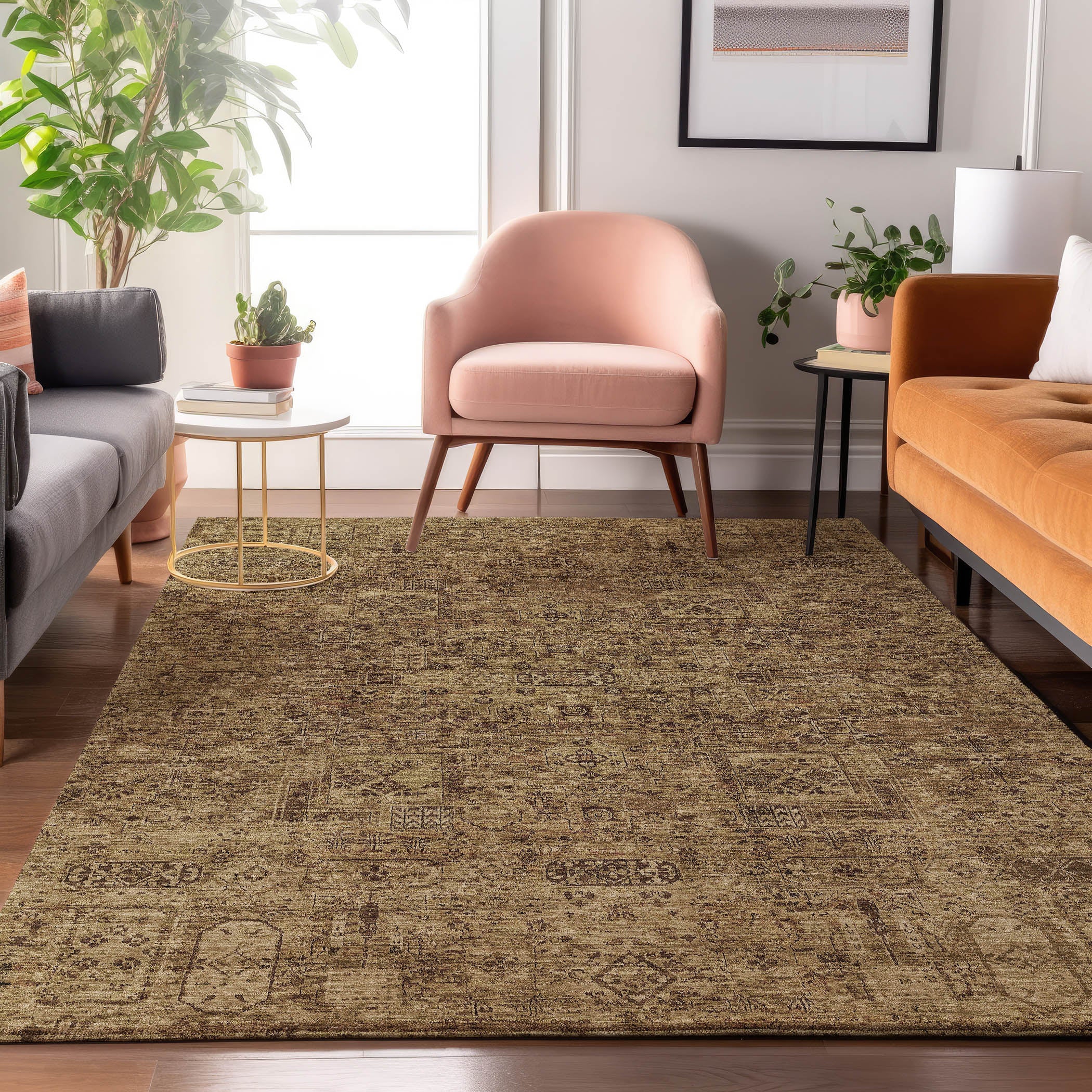 Antigua Machine Washable Transitional Mocha Brown Rug 2'6" x 3'10" #shape_Rectangle