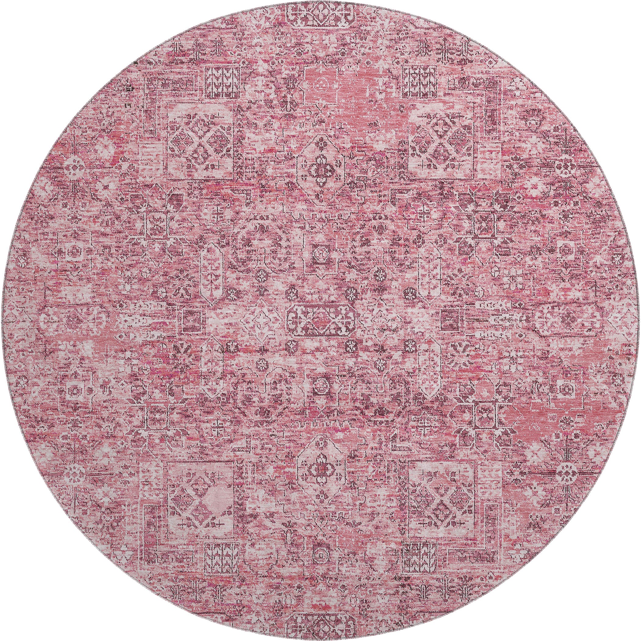 Antigua Machine Washable Transitional Pink Rug 8' x 8' #shape_Round
