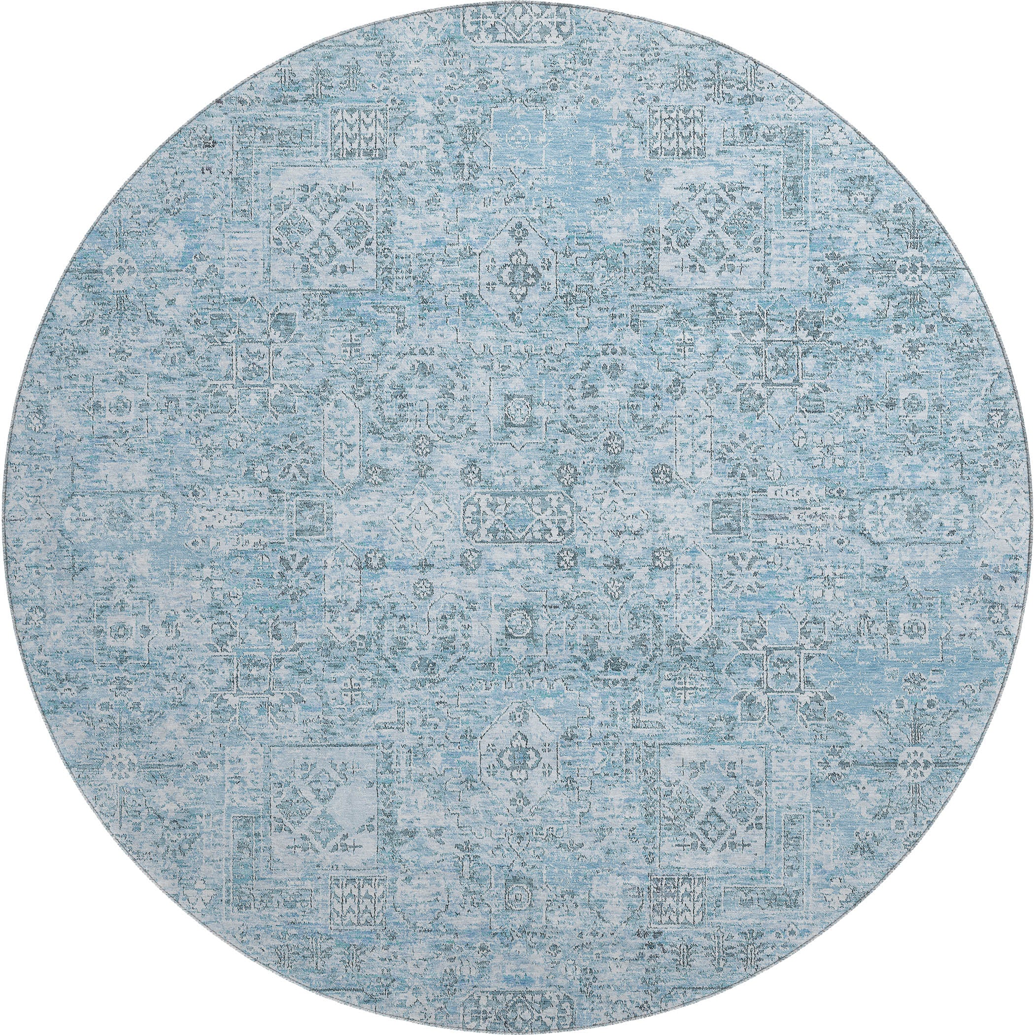 Antigua Machine Washable Transitional Sky Blue Rug 8' x 8' #shape_Round
