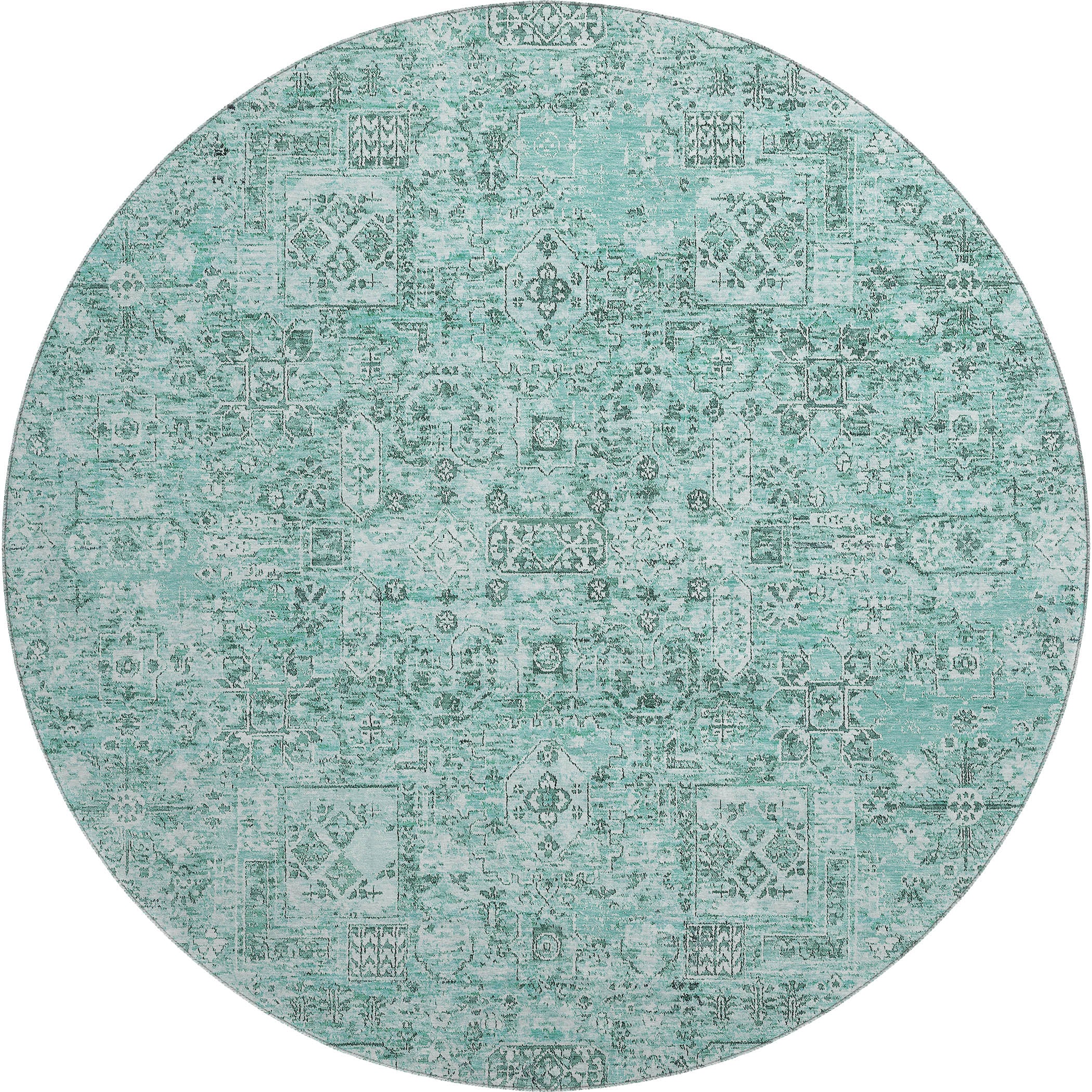 Antigua Machine Washable Transitional Teal Rug 8' x 8' #shape_Round