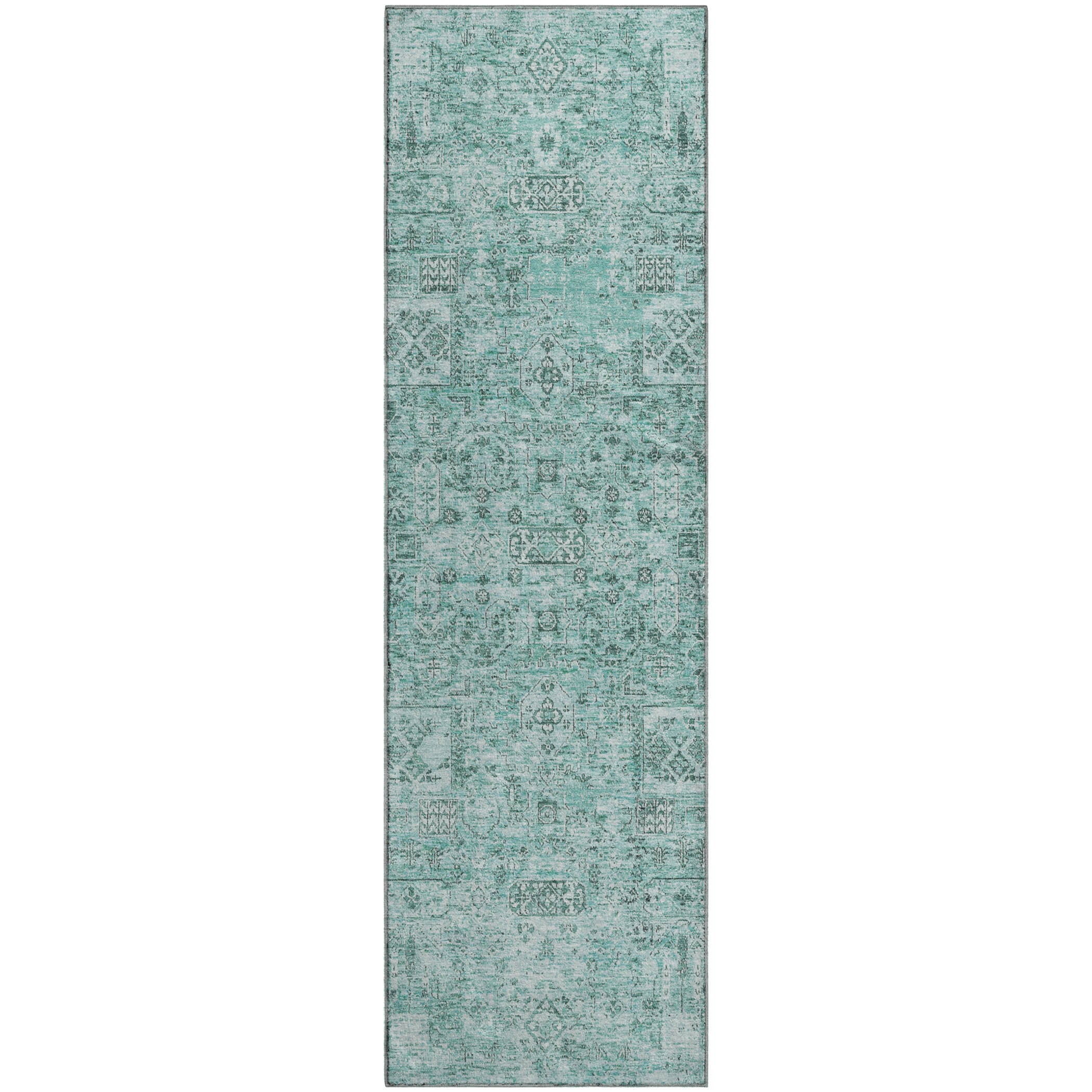 Antigua Machine Washable Transitional Teal Rug 2'3" x 7'6" #shape_Runner
