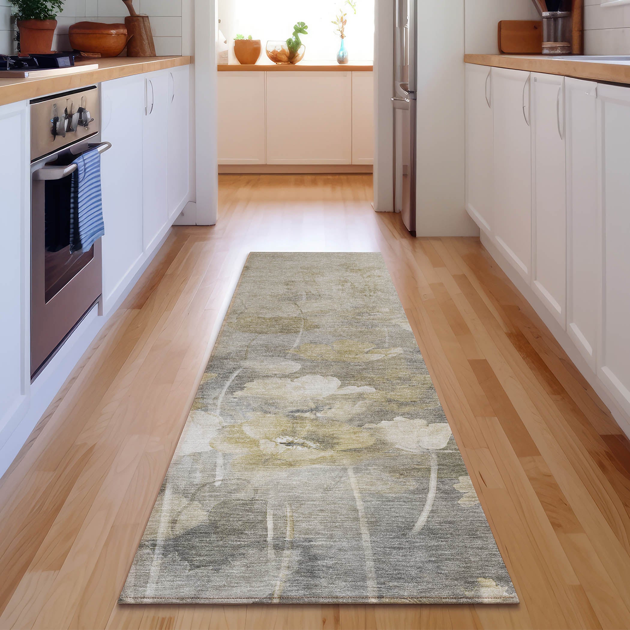 Bern Machine Washable Transitional Beige Brown Rug 2'3" x 7'6" #shape_Runner