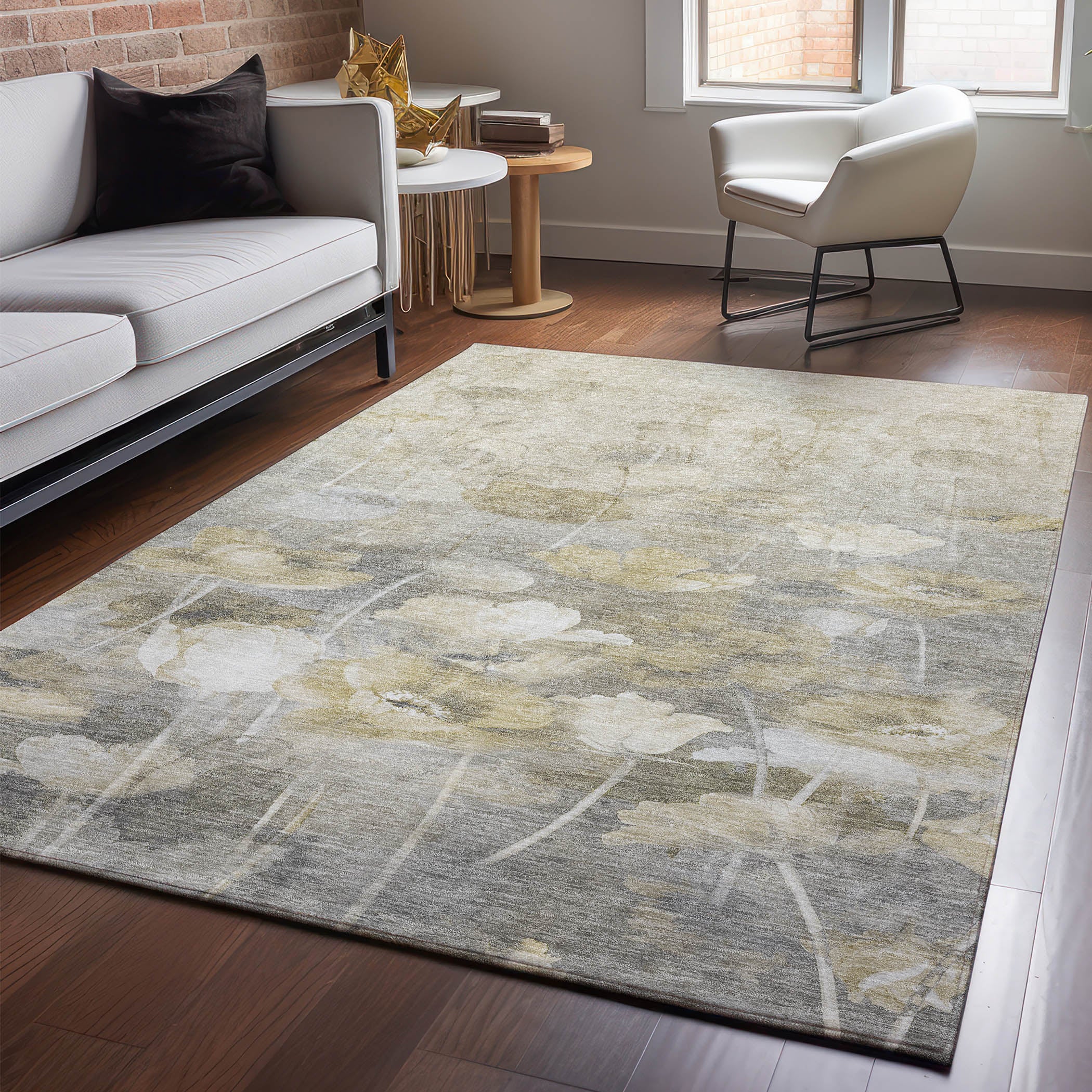 Bern Machine Washable Transitional Beige Brown Rug 2'6" x 3'10" #shape_Rectangle