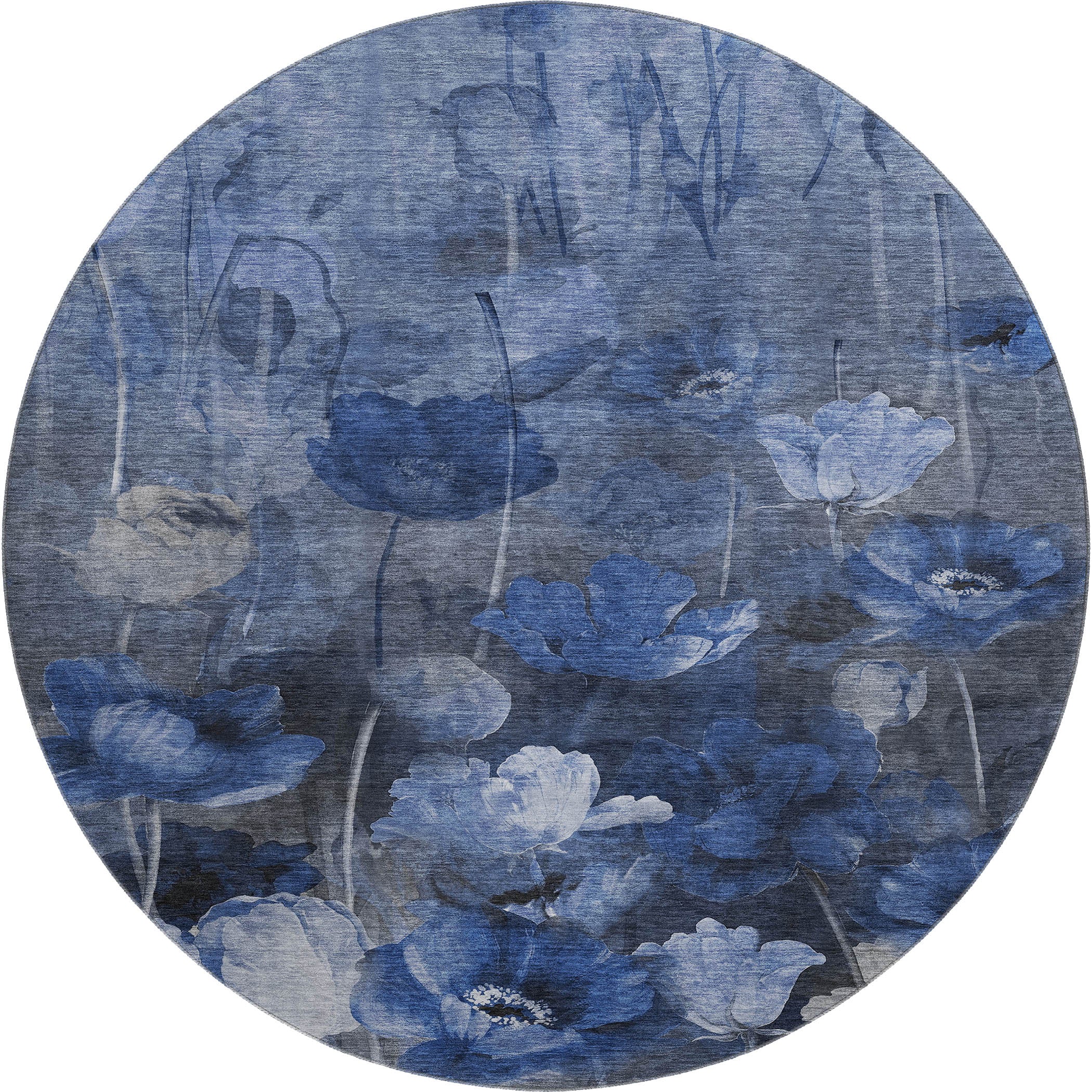 Bern Machine Washable Transitional Blue Rug 8' x 8' #shape_Round