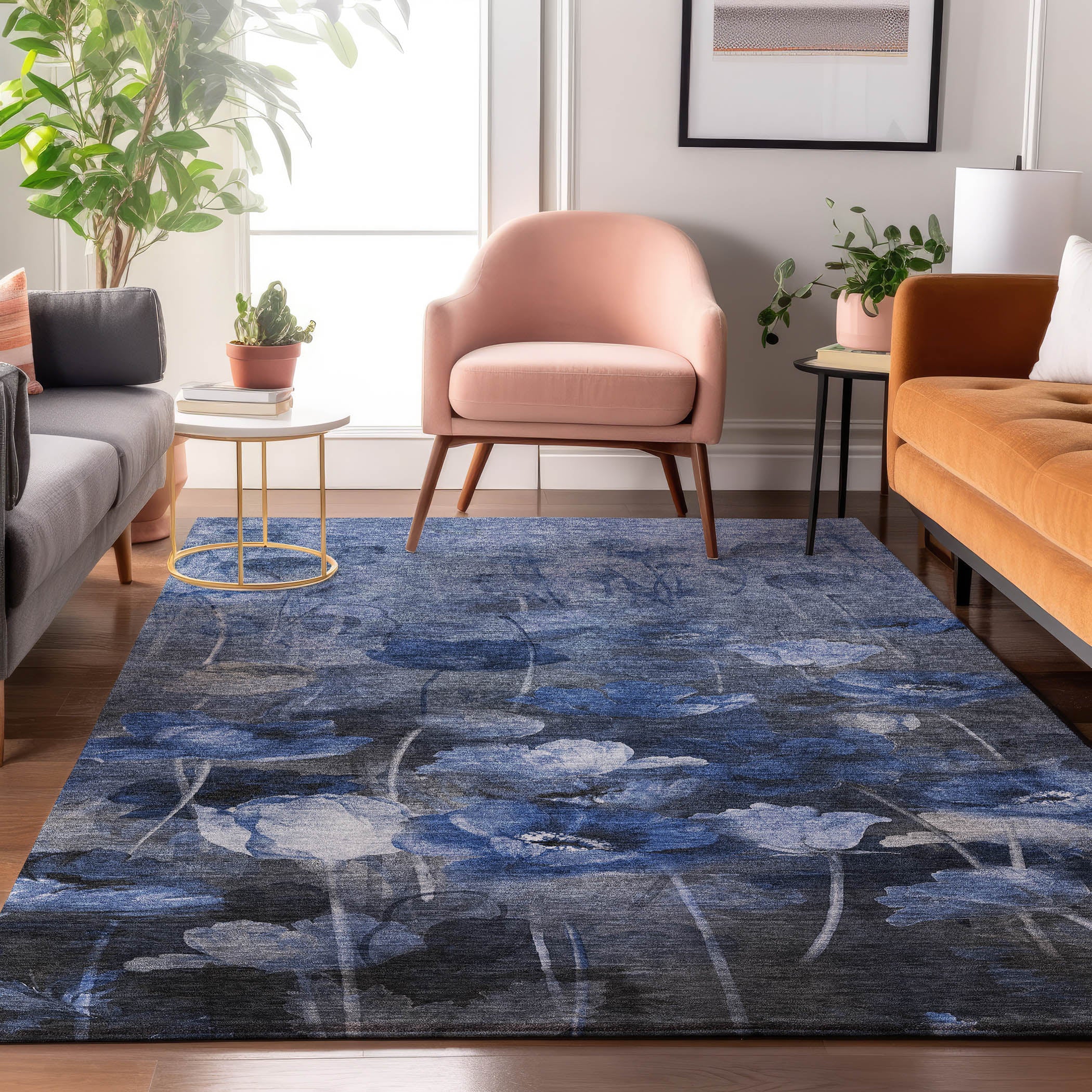 Bern Machine Washable Transitional Blue Rug 2'6" x 3'10" #shape_Rectangle