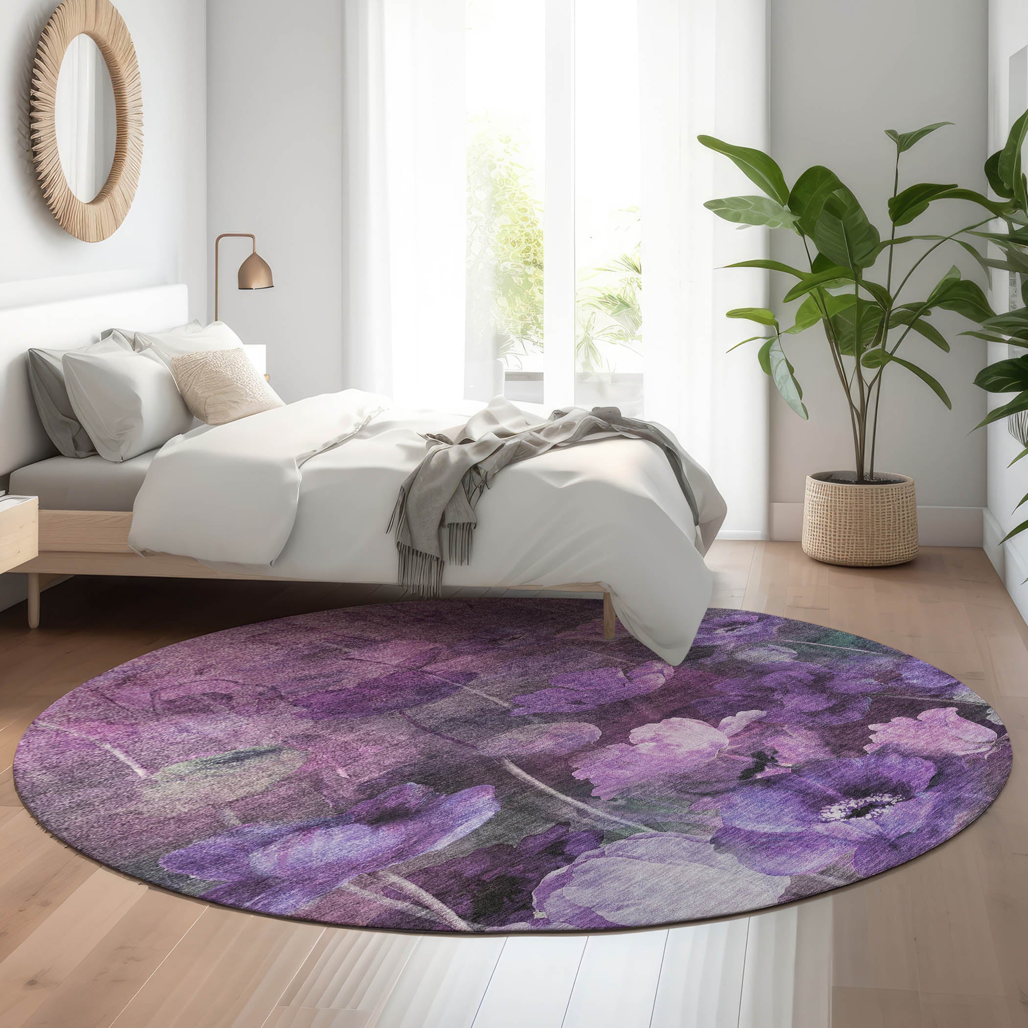 Bern Machine Washable Transitional Purple Rug 8' x 8' #shape_Round