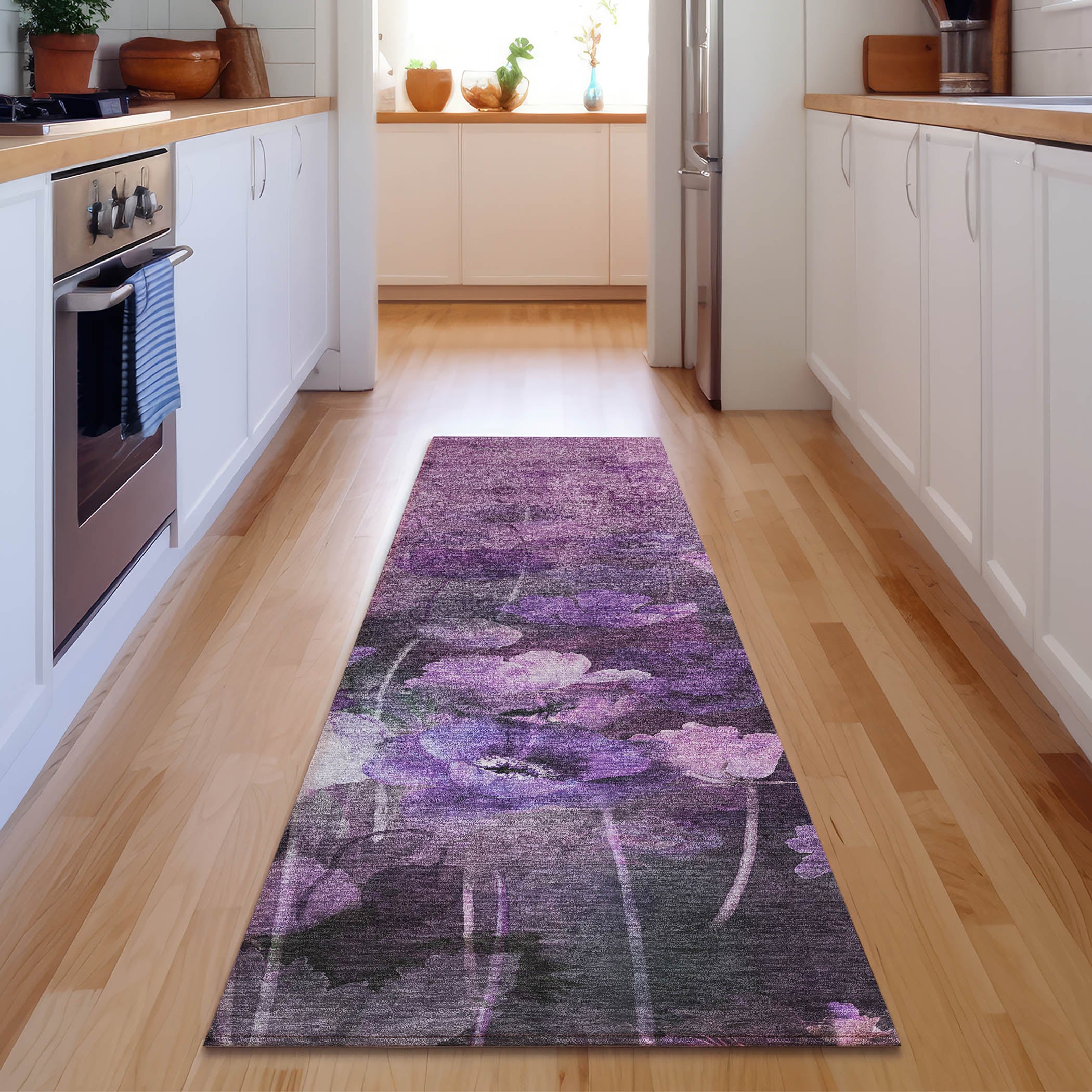 Bern Machine Washable Transitional Purple Rug 2'3" x 7'6" #shape_Runner
