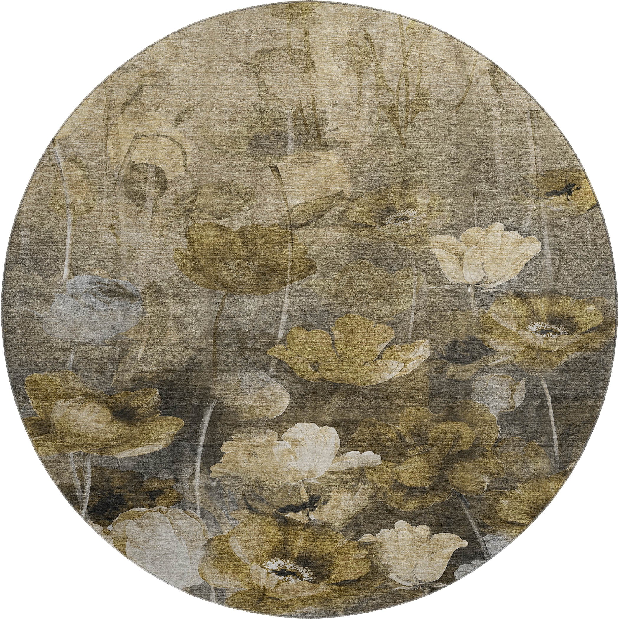 Bern Machine Washable Transitional Taupe Brown Rug 8' x 8' #shape_Round
