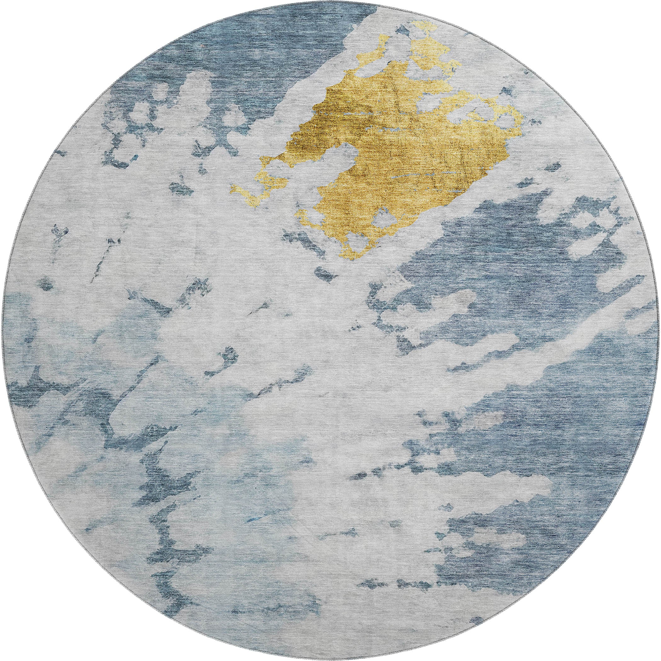 Lucerne Machine Washable Transitional Blue Rug 8' x 8' #shape_Round