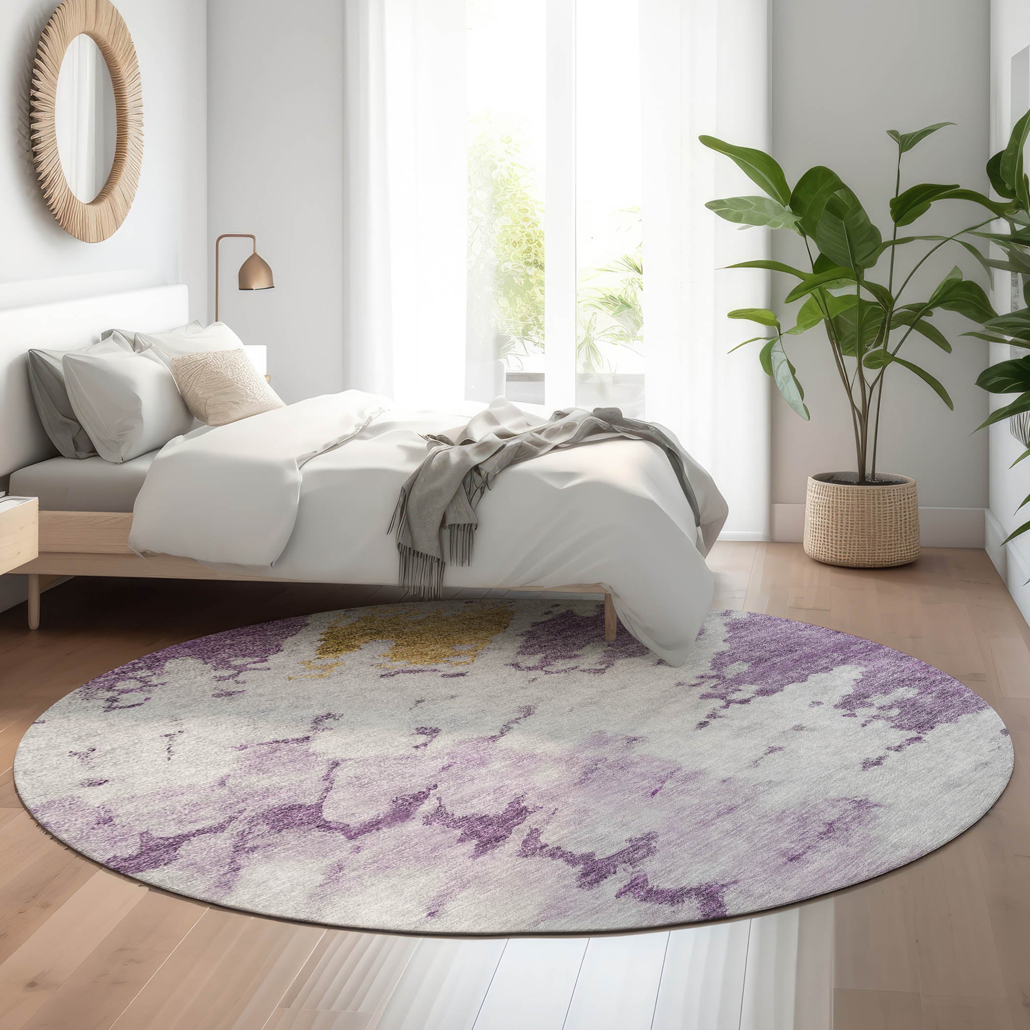 Lucerne Machine Washable Transitional Purple Rug 8' x 8' #shape_Round