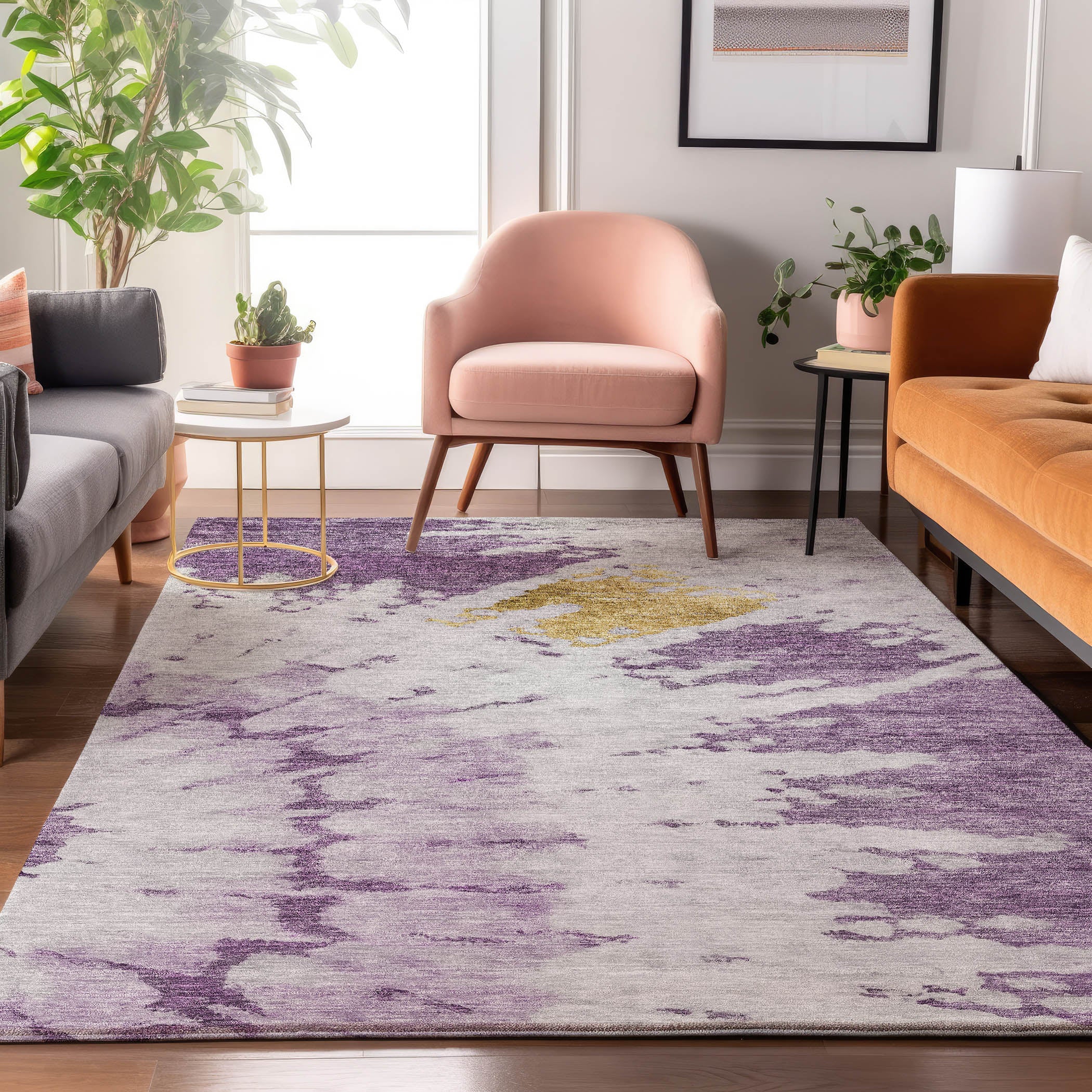 Lucerne Machine Washable Transitional Purple Rug 2'6" x 3'10" #shape_Rectangle
