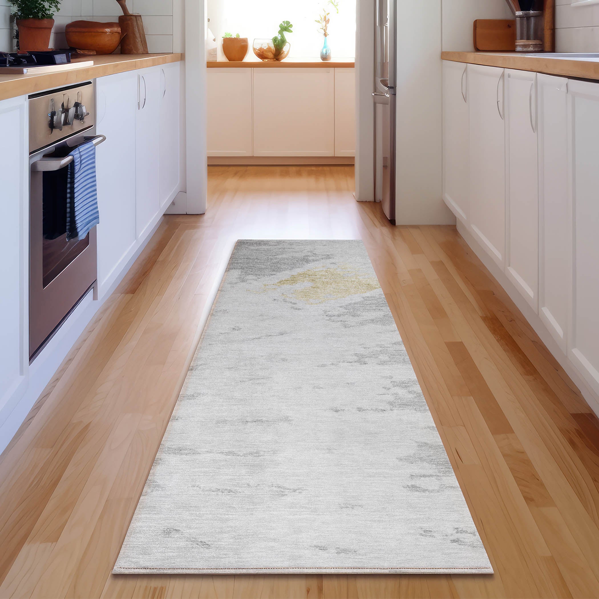 Lucerne Machine Washable Transitional Silver Gray Rug 2'3" x 7'6" #shape_Runner