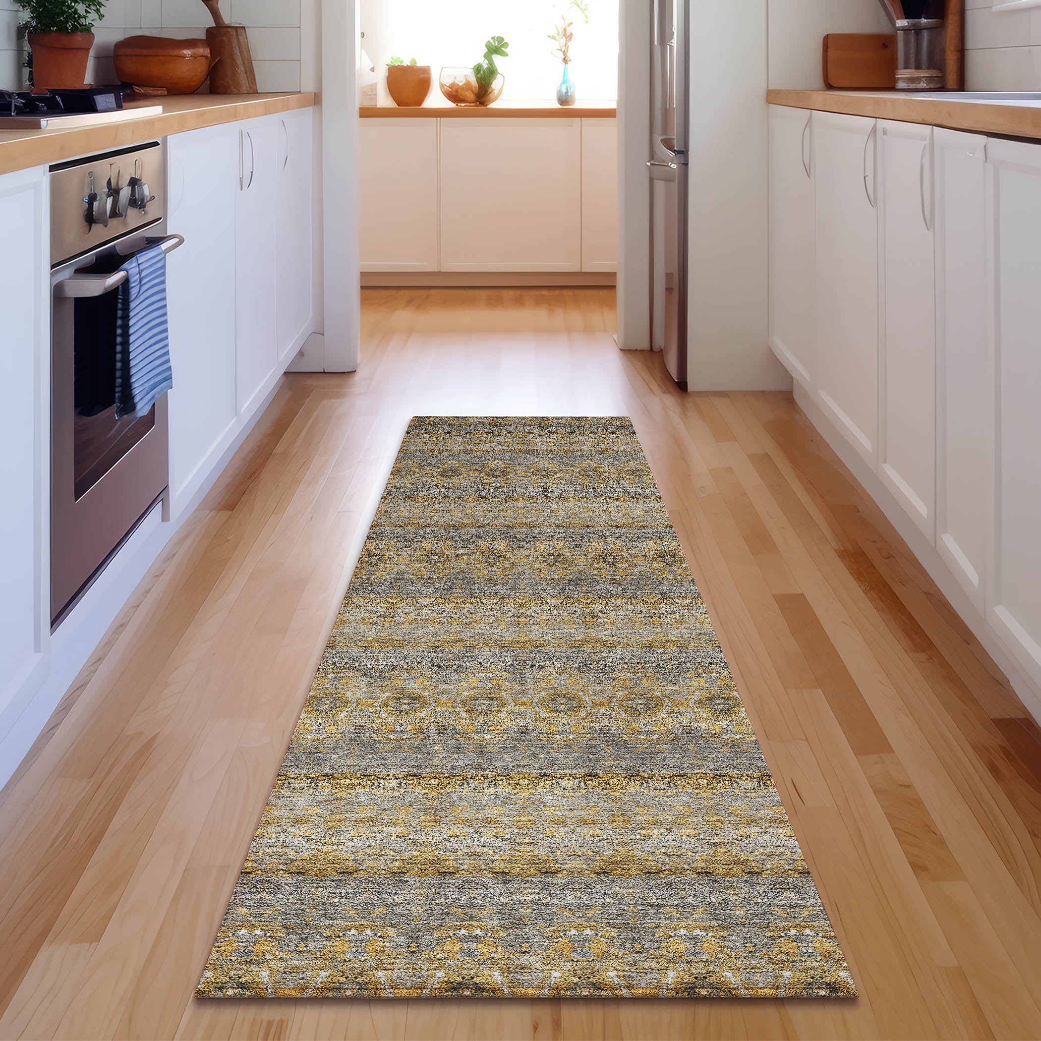 Marrakech Machine Washable Transitional Gold Rug 2'3" x 7'6" #shape_Runner