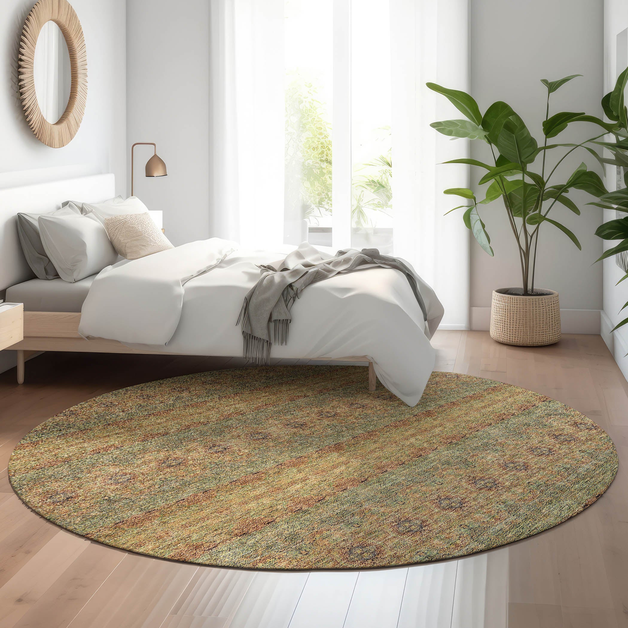 Marrakech Machine Washable Transitional Green Rug 8' x 8' #shape_Round