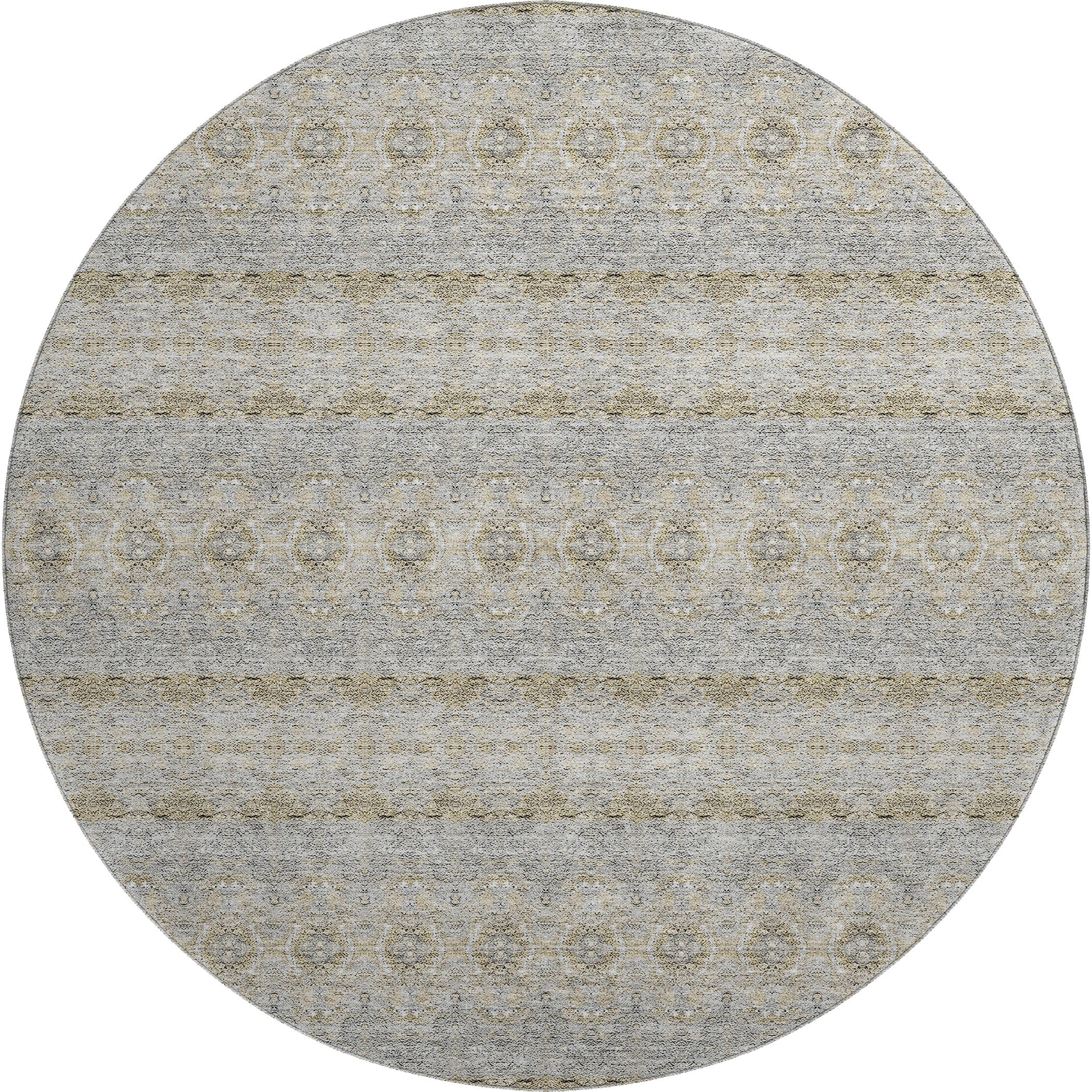 Marrakech Machine Washable Transitional Silver Gray Rug 8' x 8' #shape_Round