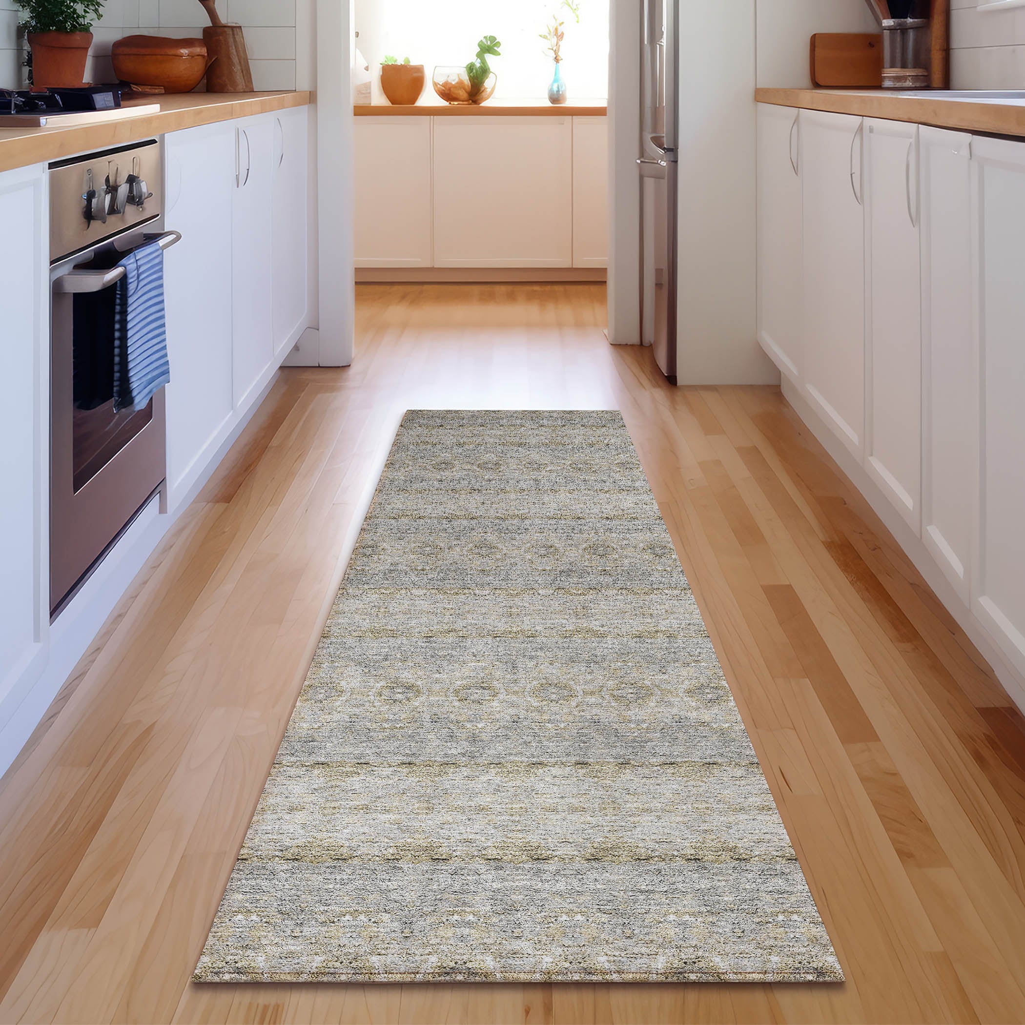 Marrakech Machine Washable Transitional Silver Gray Rug 2'3" x 7'6" #shape_Runner
